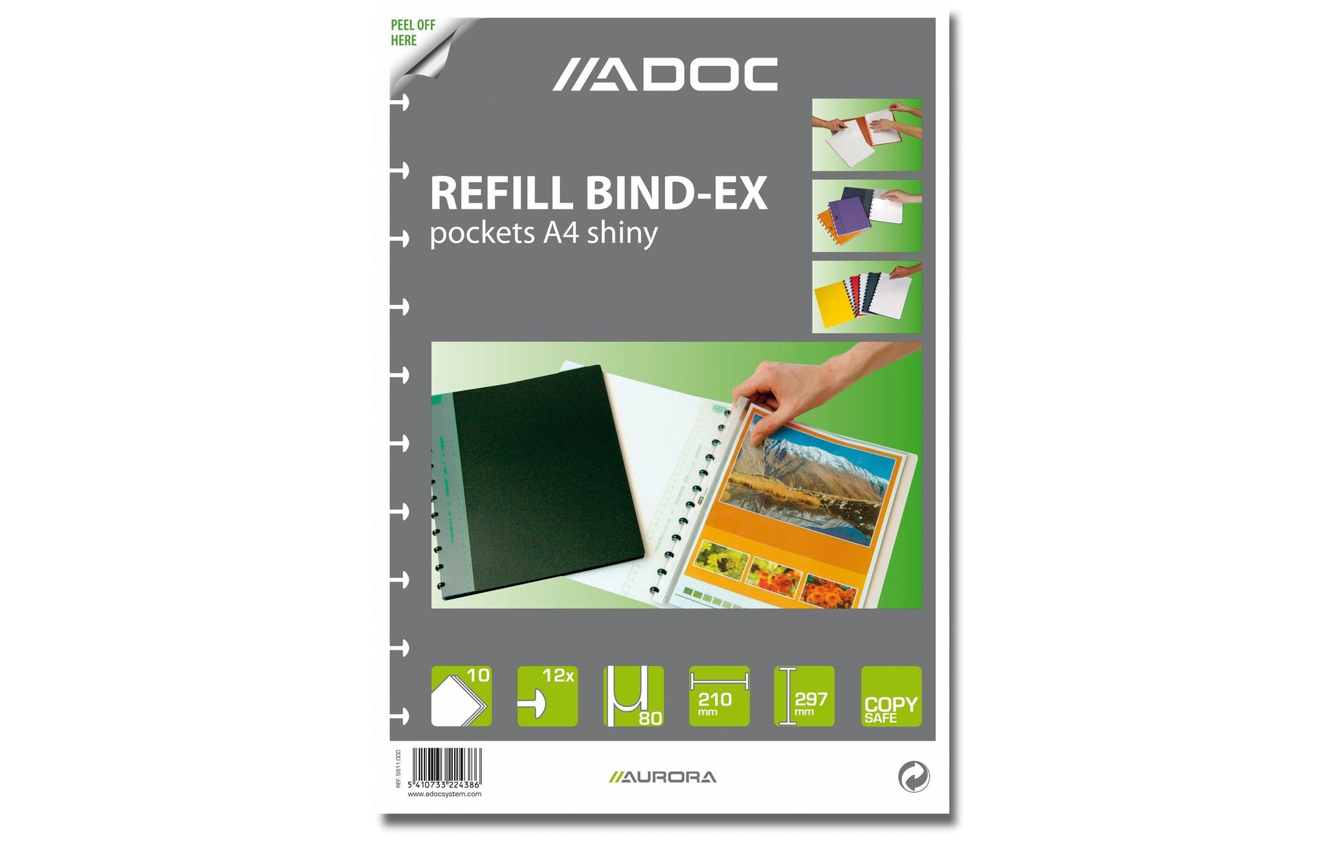 Adoc Sichtmappe A4 – 10 Hüllen, transparent, Kunststoff, genarbt, blendfrei, 80 µm