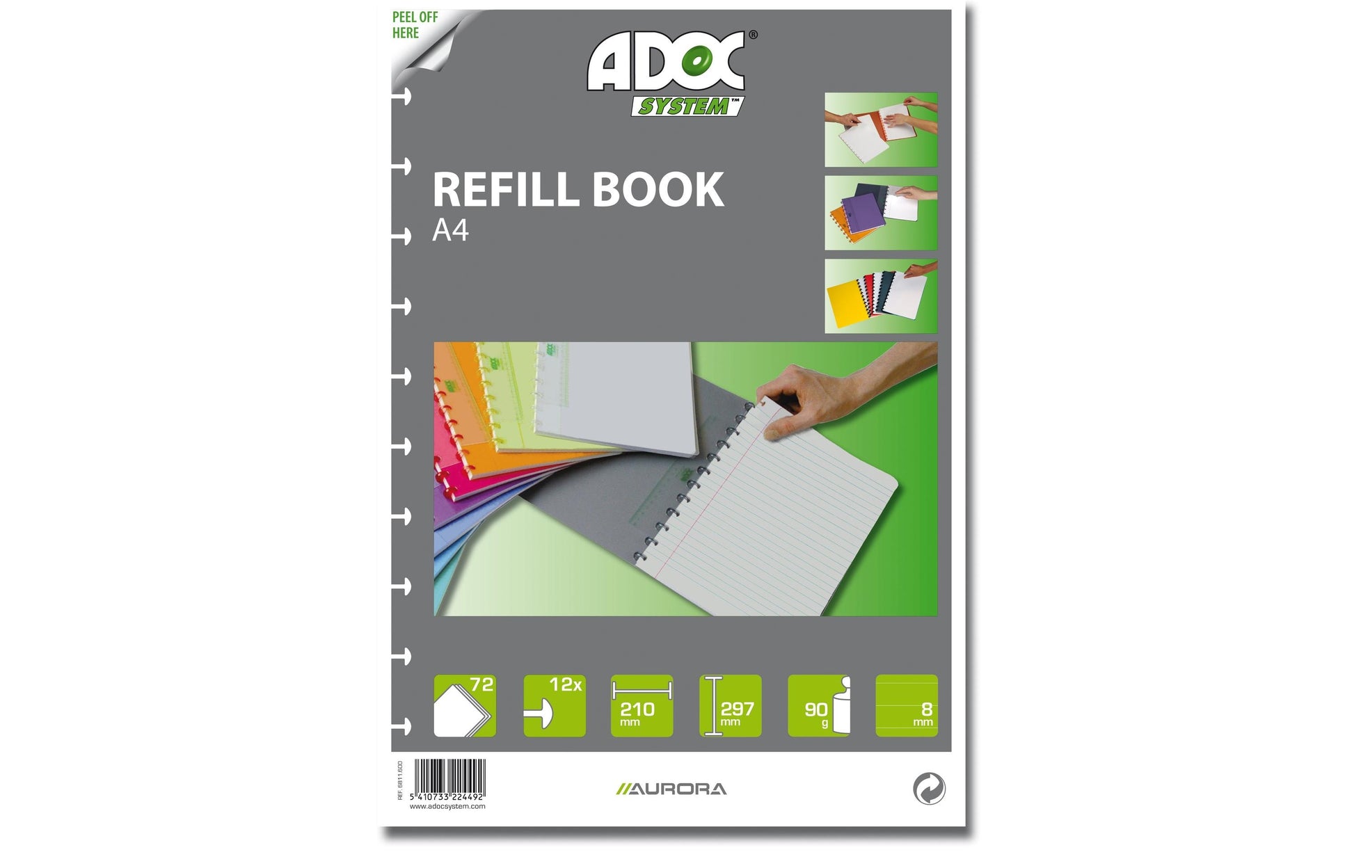 Adoc Notizbuch-Einlagen A4, liniert, spezielle Perforierung, 90 g/m² – 72 Blatt