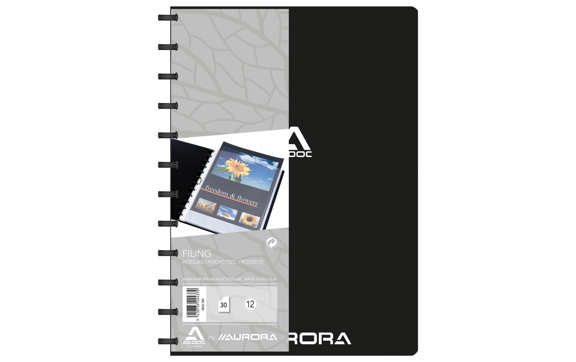 Adoc Sichtbuch L-Bind-Ex Aurora – 20 Sichttaschen, A4, austauschbar, genarbt, antireflex, schwarz, Kunststoff