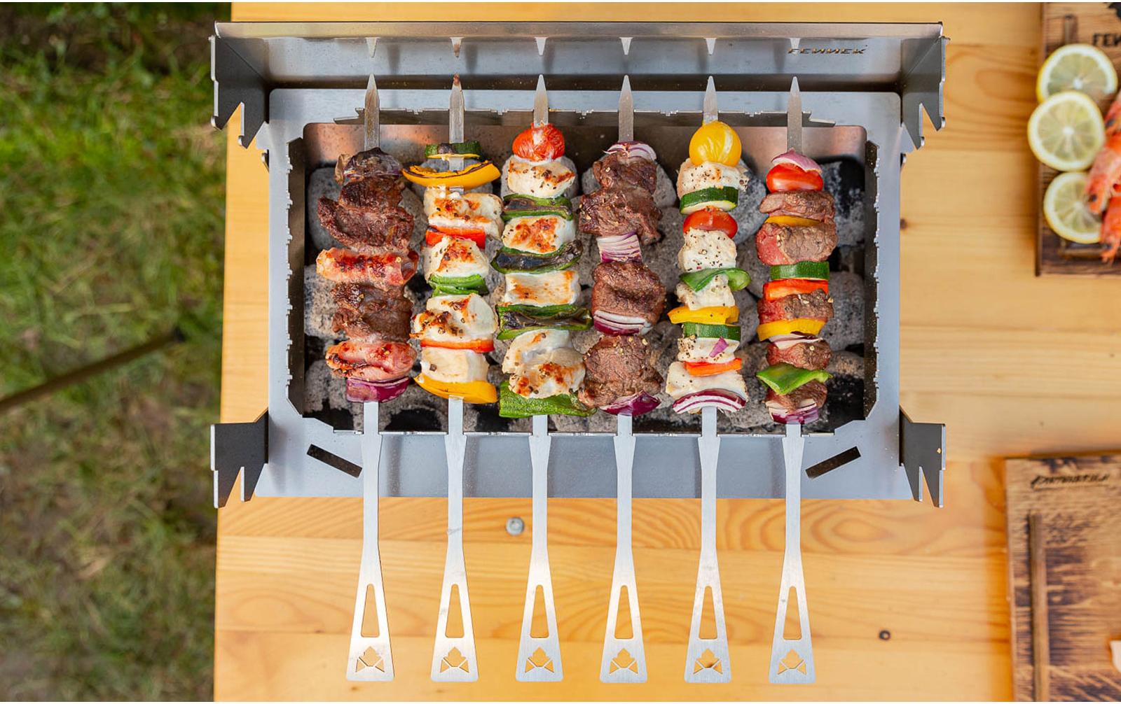 FENNEK Grillspiesse 34,5 cm, 6 Stk., Edelstahl, Baumwolltasche, Silber