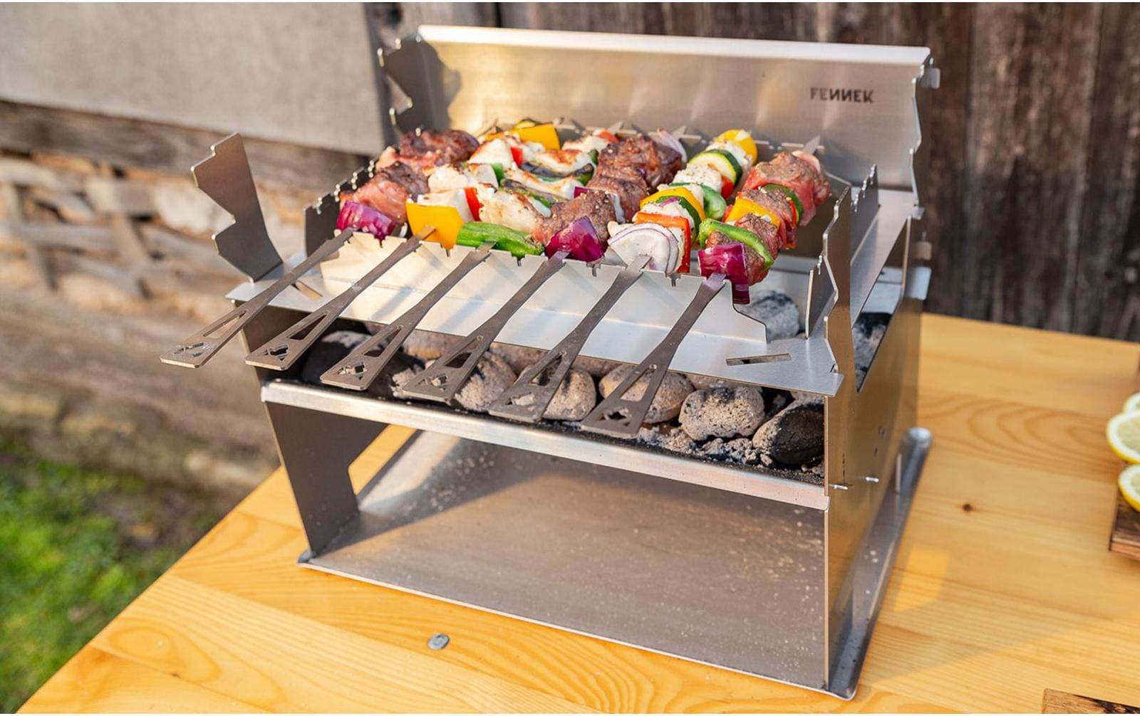 FENNEK Grillspiesse 34,5 cm, 6 Stk., Edelstahl, Baumwolltasche, Silber