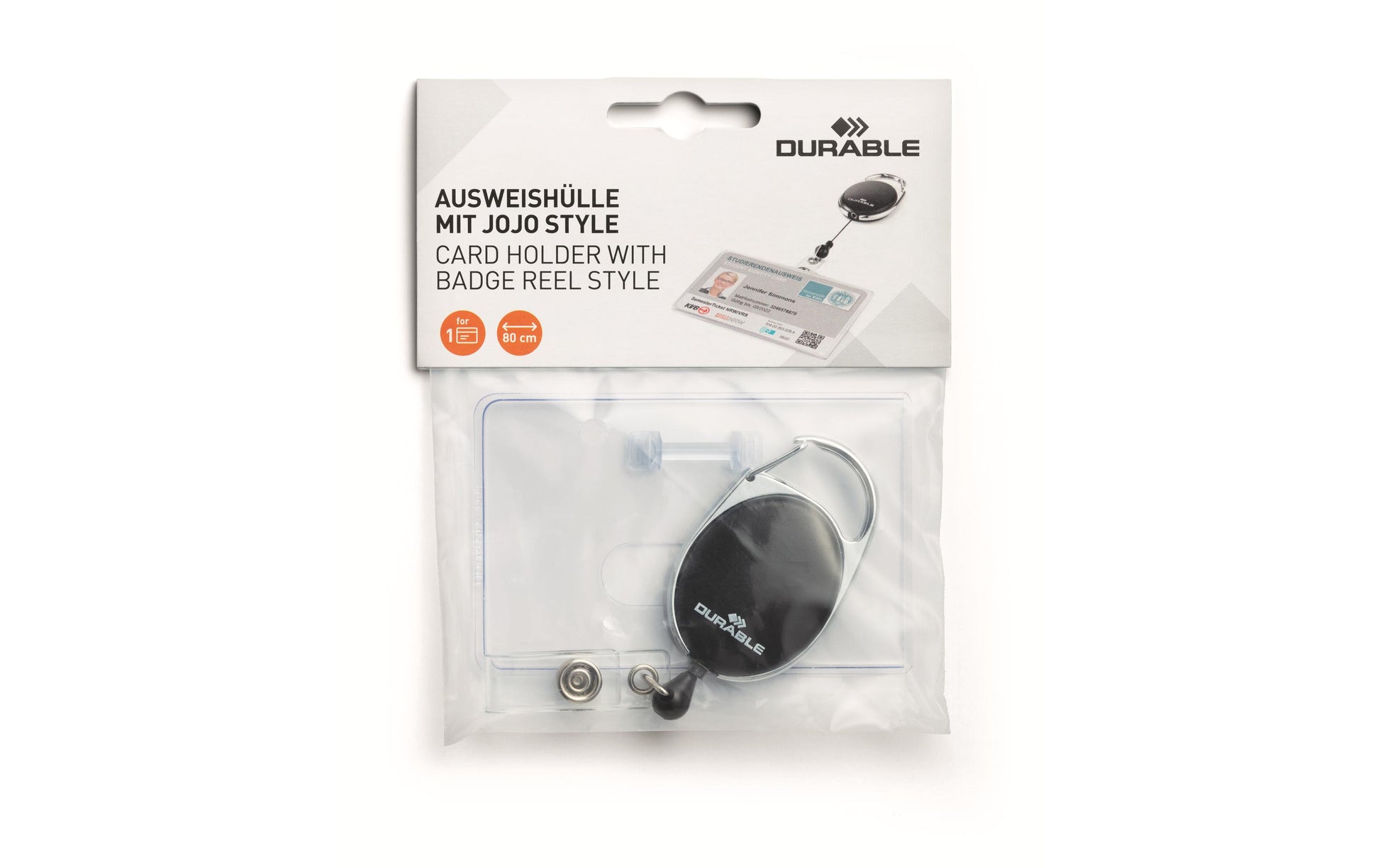 Durable Ausweishalter – für Betriebsausweise – 87 × 54 mm, Kunststoff, transparent, mit Clip – 1 Stück