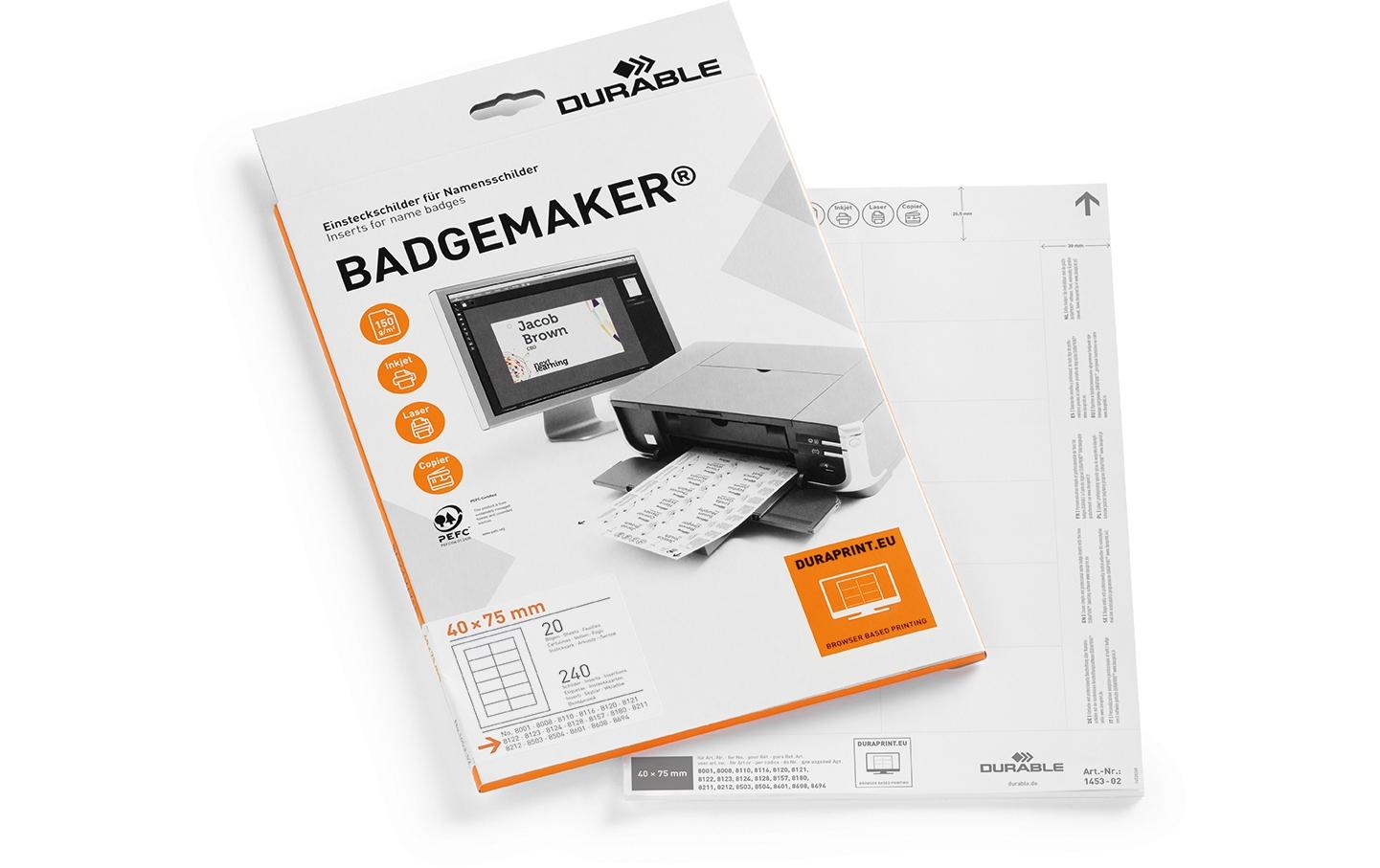 Durable Einstecketiketten A4 (75 × 40 mm), 150 g/m², weiss, Papier – für Inkjet, Laser, Kopierer – 240 Karten