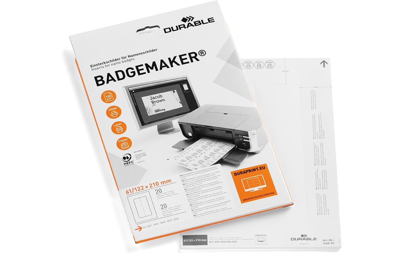 Durable Schuletiketten – für Namensschilder 8031, 8034, 8048 und mehr – 210×61 mm, 20 Stk, 20 Bogen, Papier