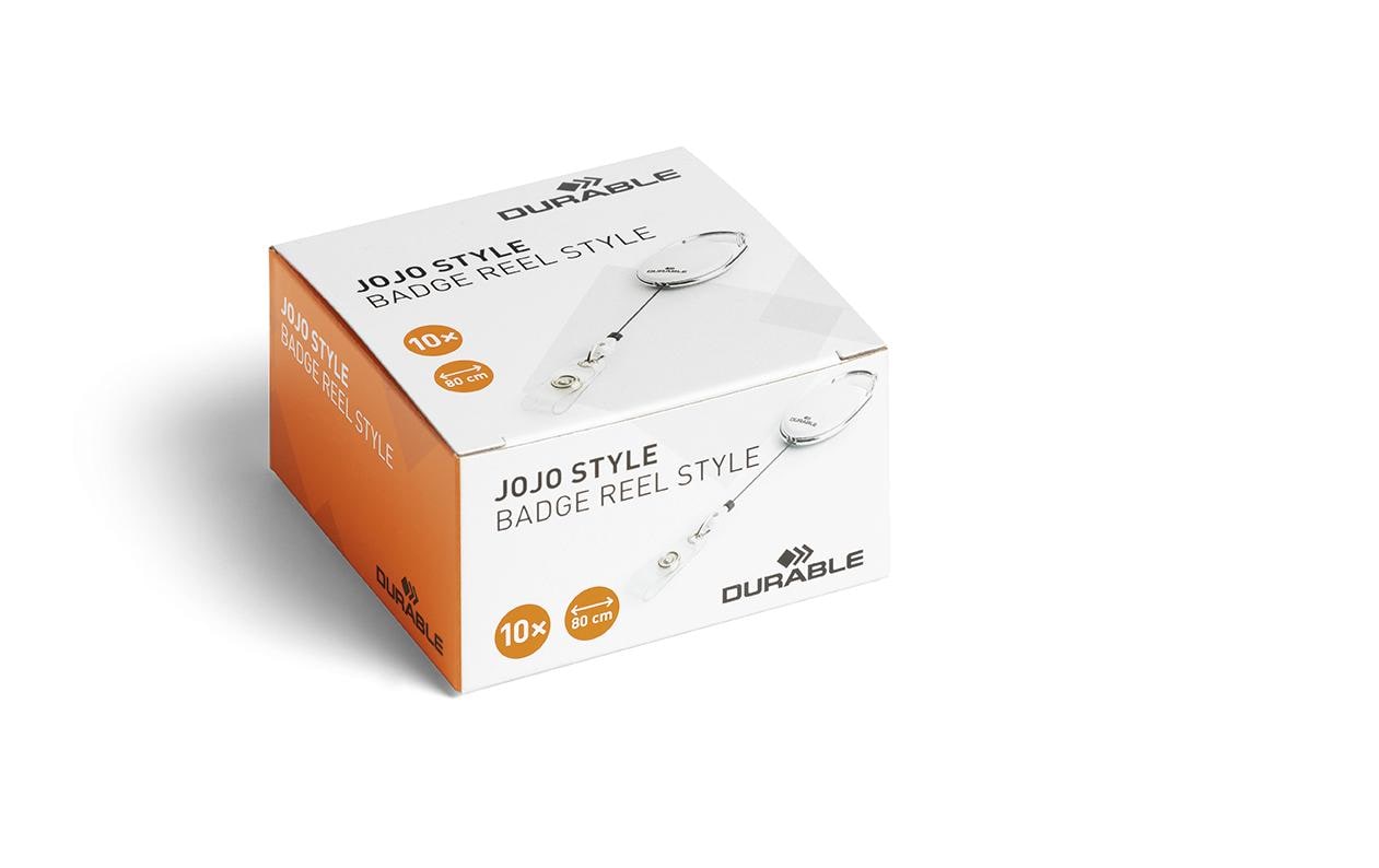 Durable Namensschild-Halterung Jojo Style – Bandverschluss 80 cm, Weiss, Metall/Kunststoff, Jojo-Mechanismus