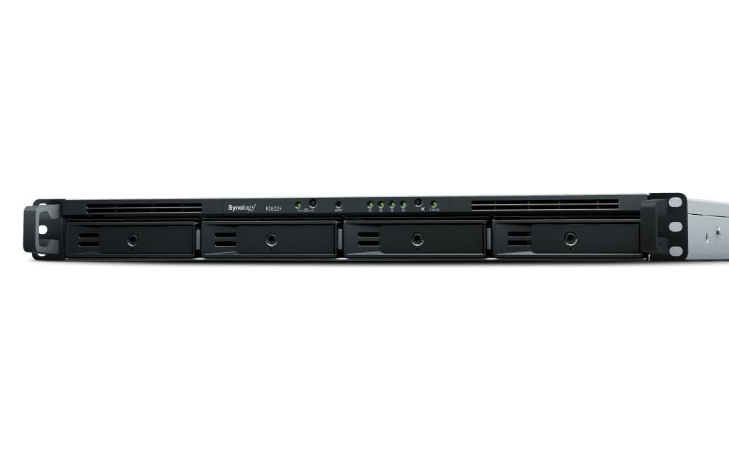 Synology RS822+ – 4-Bay Rack 1U NAS – AMD Ryzen V1500B, 2 GB RAM, DSM, für HDD/SSD, SATA