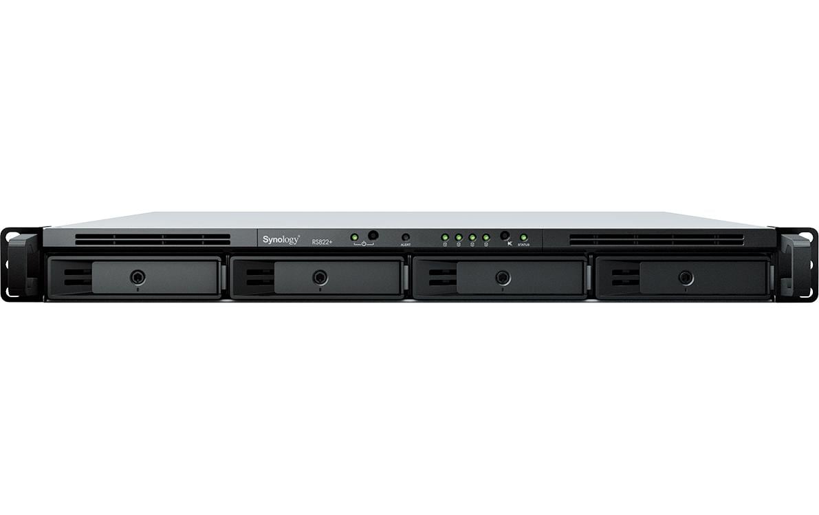 Synology RS822+ – 4-Bay Rack 1U NAS – AMD Ryzen V1500B, 2 GB RAM, DSM, für HDD/SSD, SATA