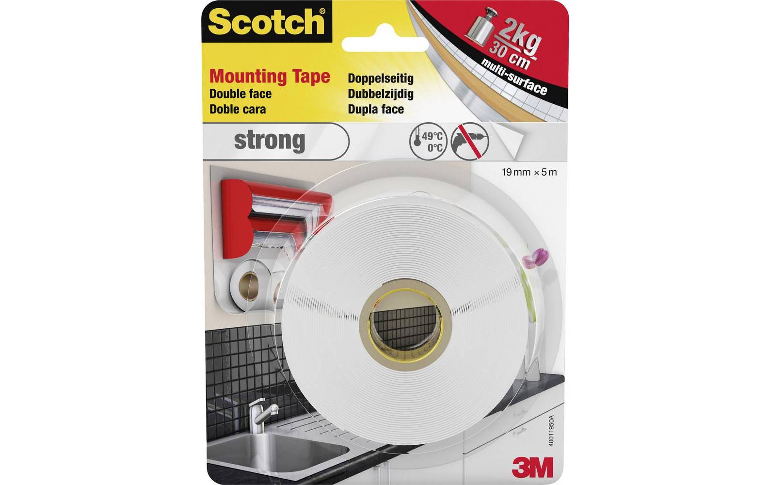 3M Scotch-Fix Montageband – 19 mm × 5 m, für Glas/Metall/Holz, Innen, Weiss, hitzebeständig