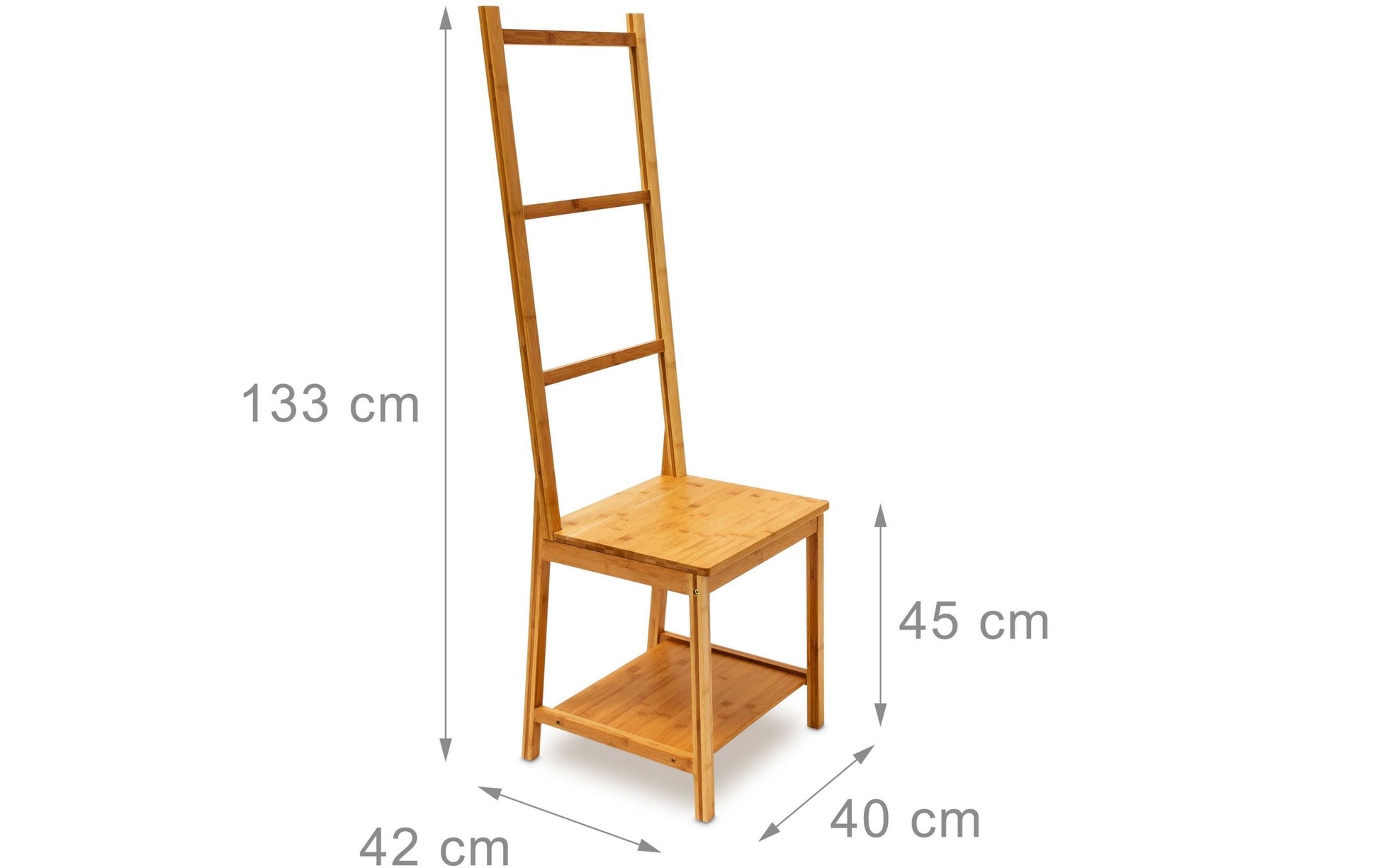 Relaxdays Garderobenständer – 3 Stangen, mit 2 Ablagen, Bambus, Natur, 40 × 42 × 133 cm