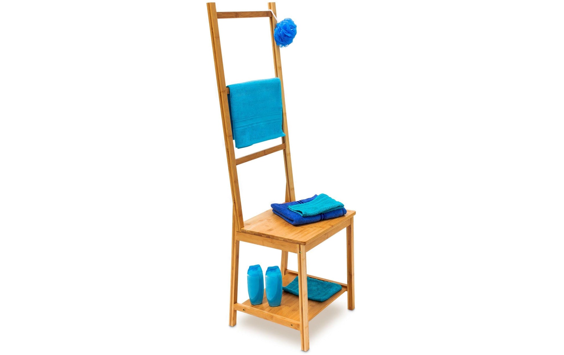 Relaxdays Garderobenständer – 3 Stangen, mit 2 Ablagen, Bambus, Natur, 40 × 42 × 133 cm