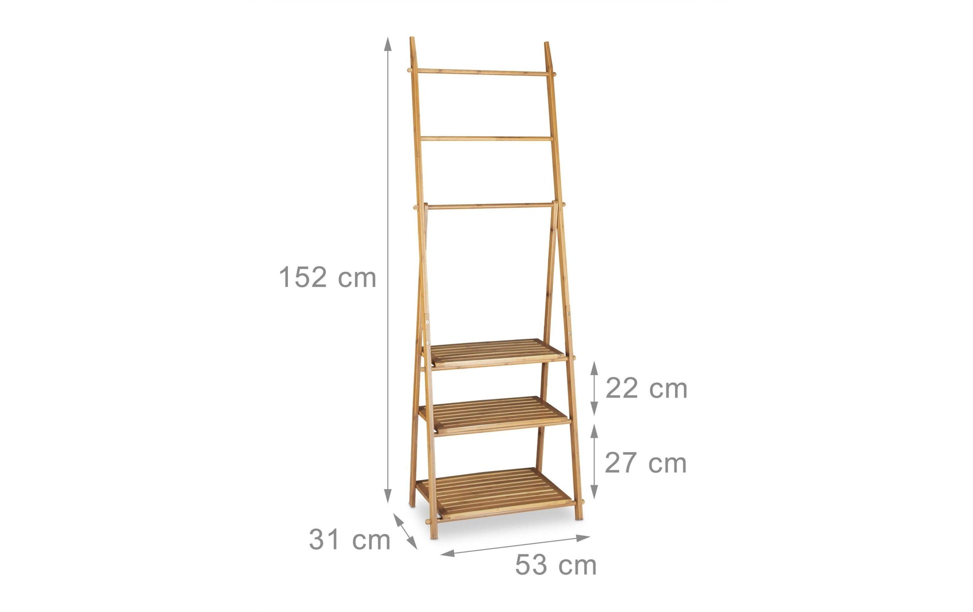 Relaxdays Handtuchständer – 3 Arme, 53×31×152 cm, Bambus, Holz