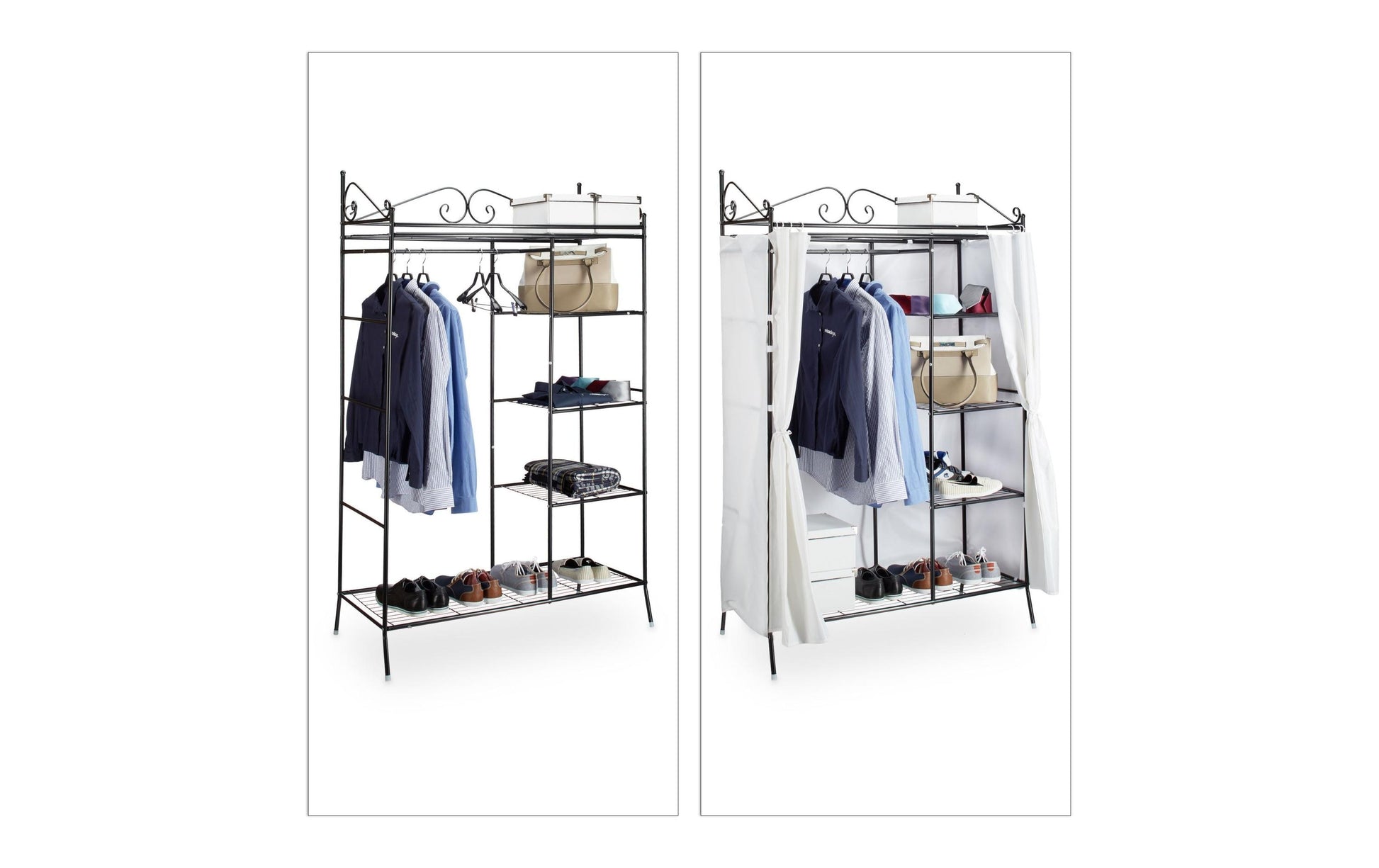 Relaxdays Garderobenständer – Metall/Polyester, Weiss, 105 × 45 × 172 cm