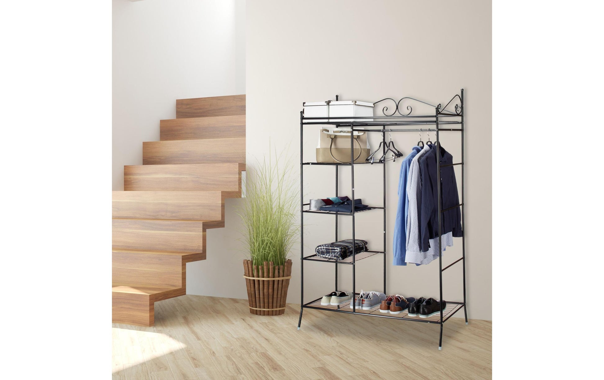 Relaxdays Garderobenständer – Metall/Polyester, Weiss, 105 × 45 × 172 cm
