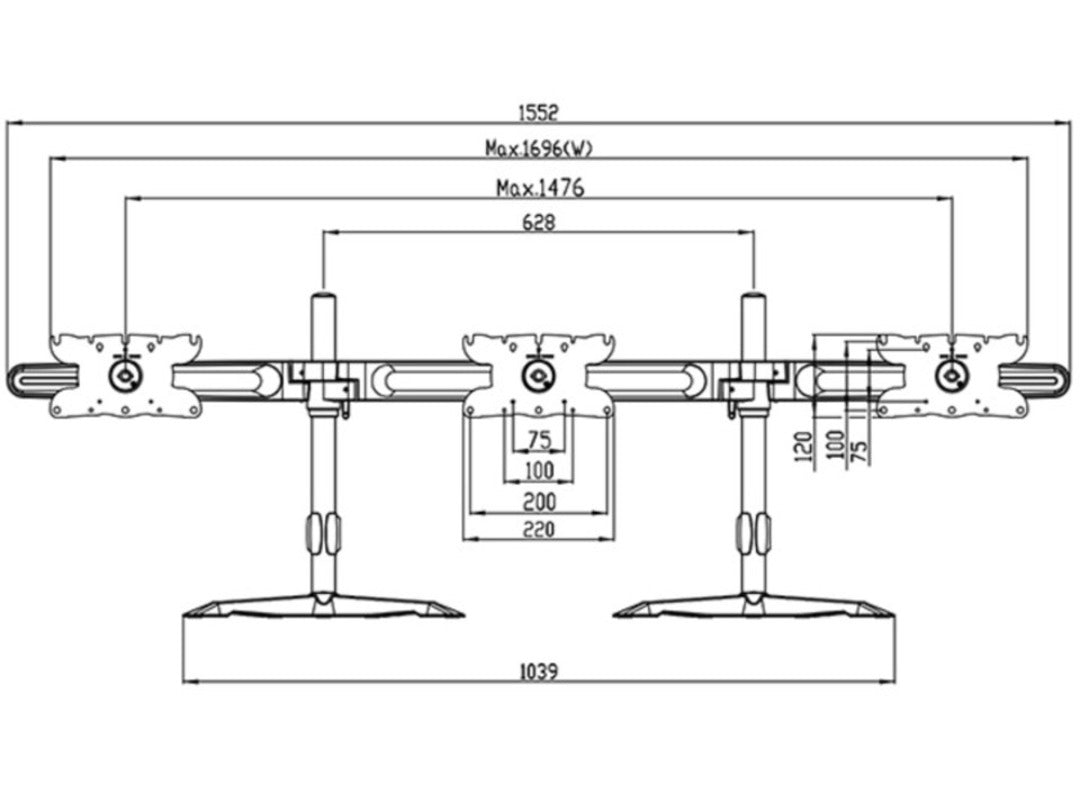 Multibrackets Triple 1312 – Tischhalterung, 3, Standfuss, bis 32", VESA 75 × 75 mm, 24 kg, neigbar, schwarz