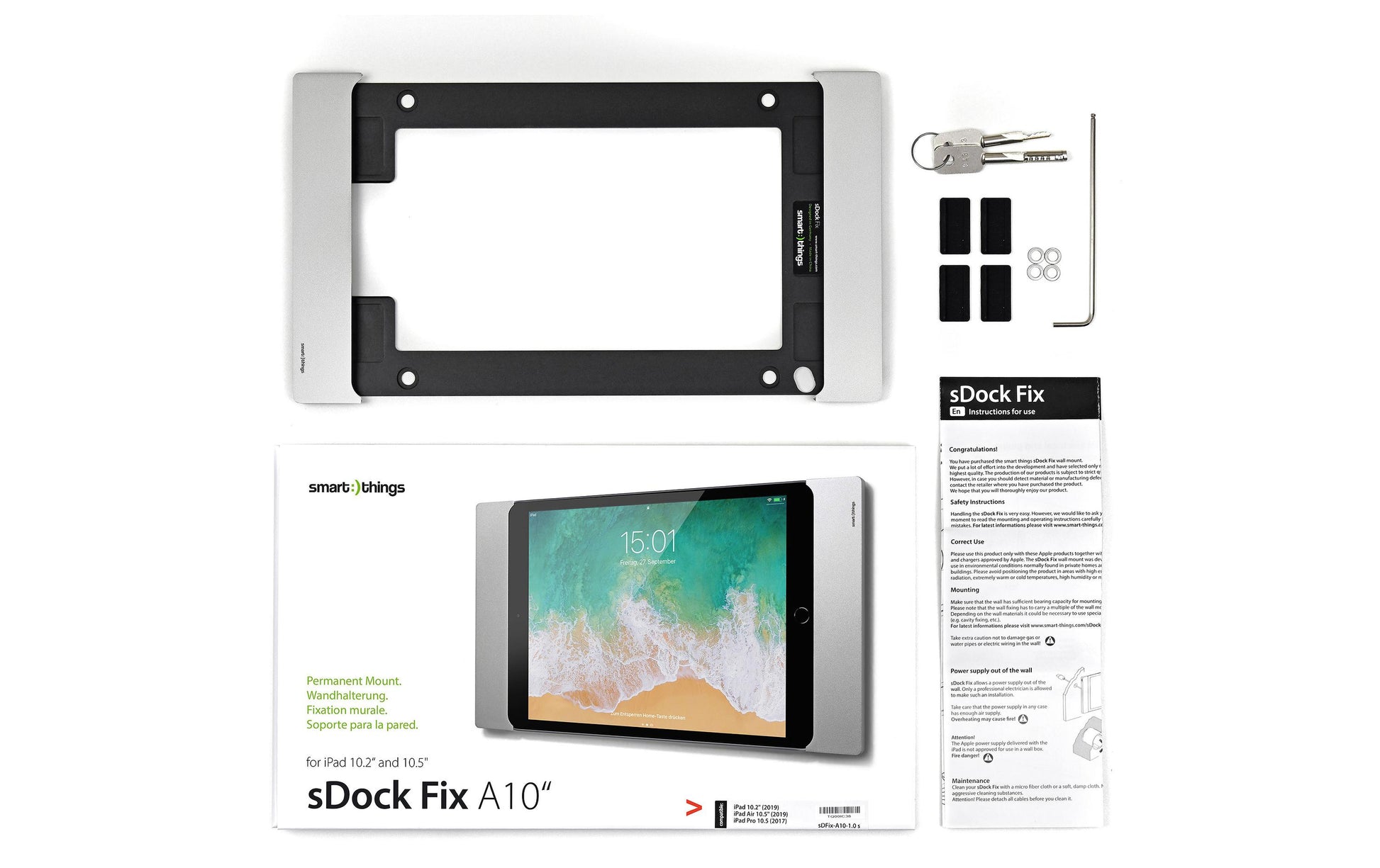 Smart Things Tablet-Wandhalterung für Apple iPad bis 10,5" – abschliessbar – Silber