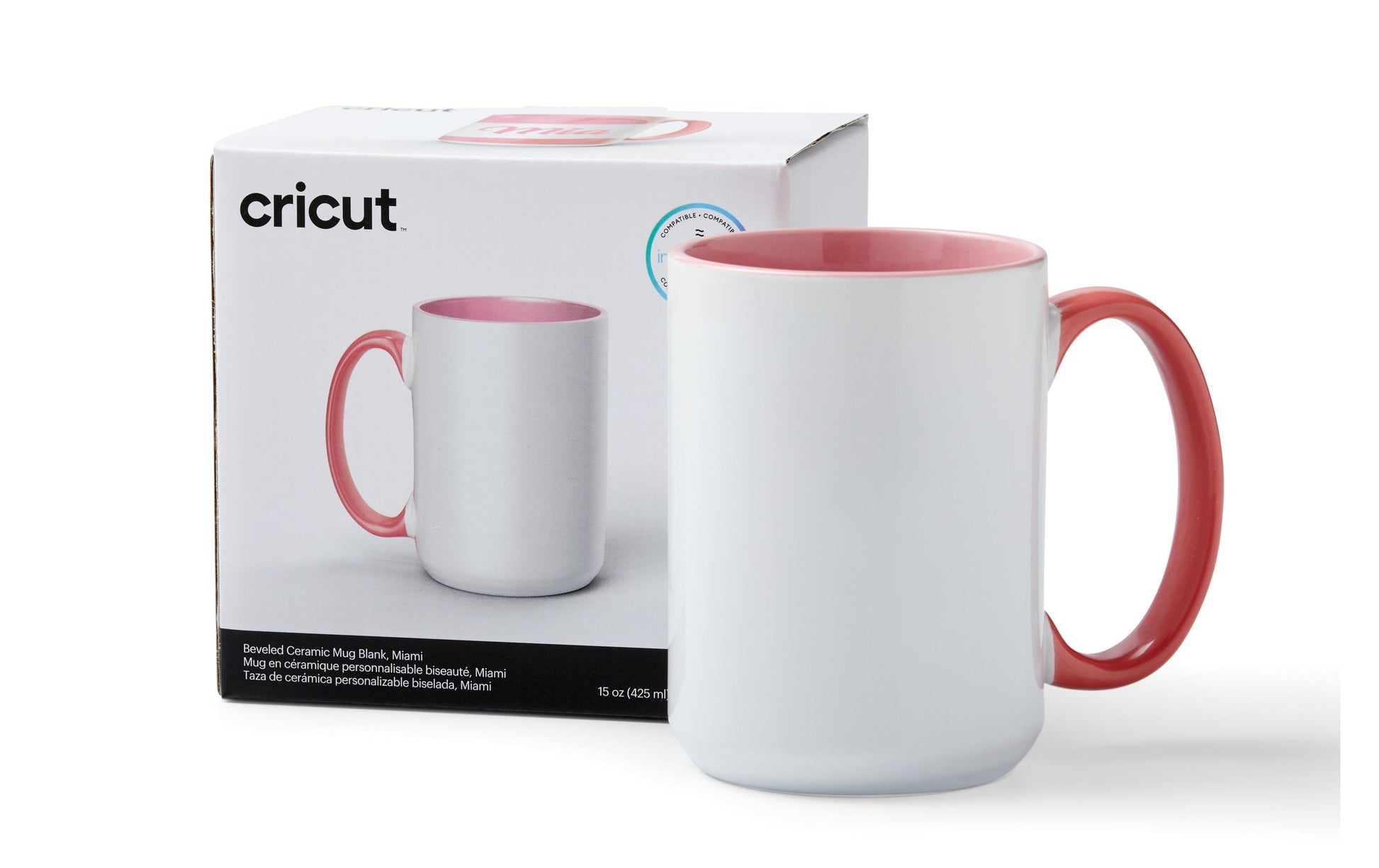 Cricut Tasse – 425 ml, Porzellan, Weiss/Rot, spülmaschinenfest, mikrowellengeeignet
