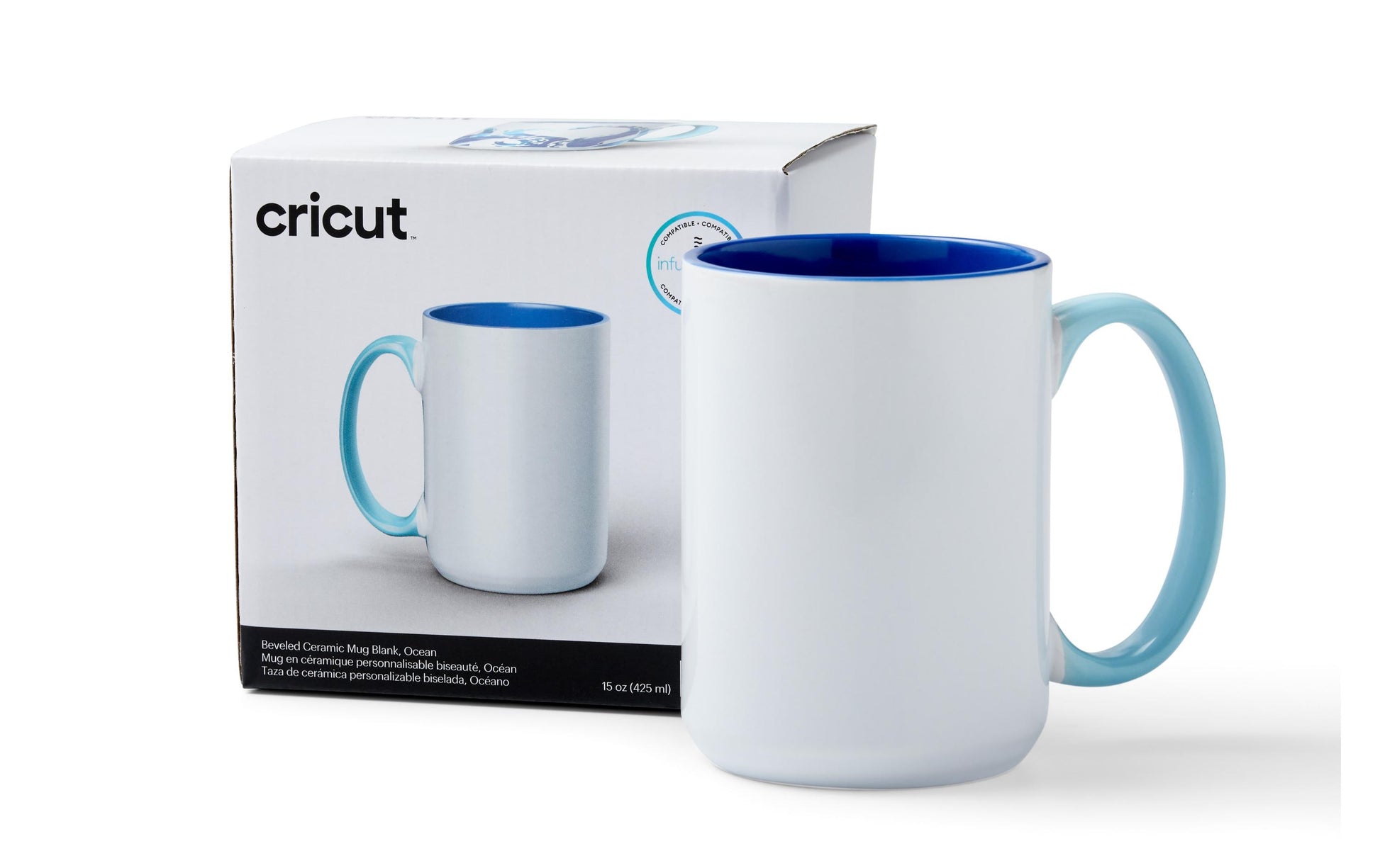 Cricut Tasse Infusible Ink – 425 ml, Porzellan, Blau/Weiss, spülmaschinenfest, mikrowellengeeignet
