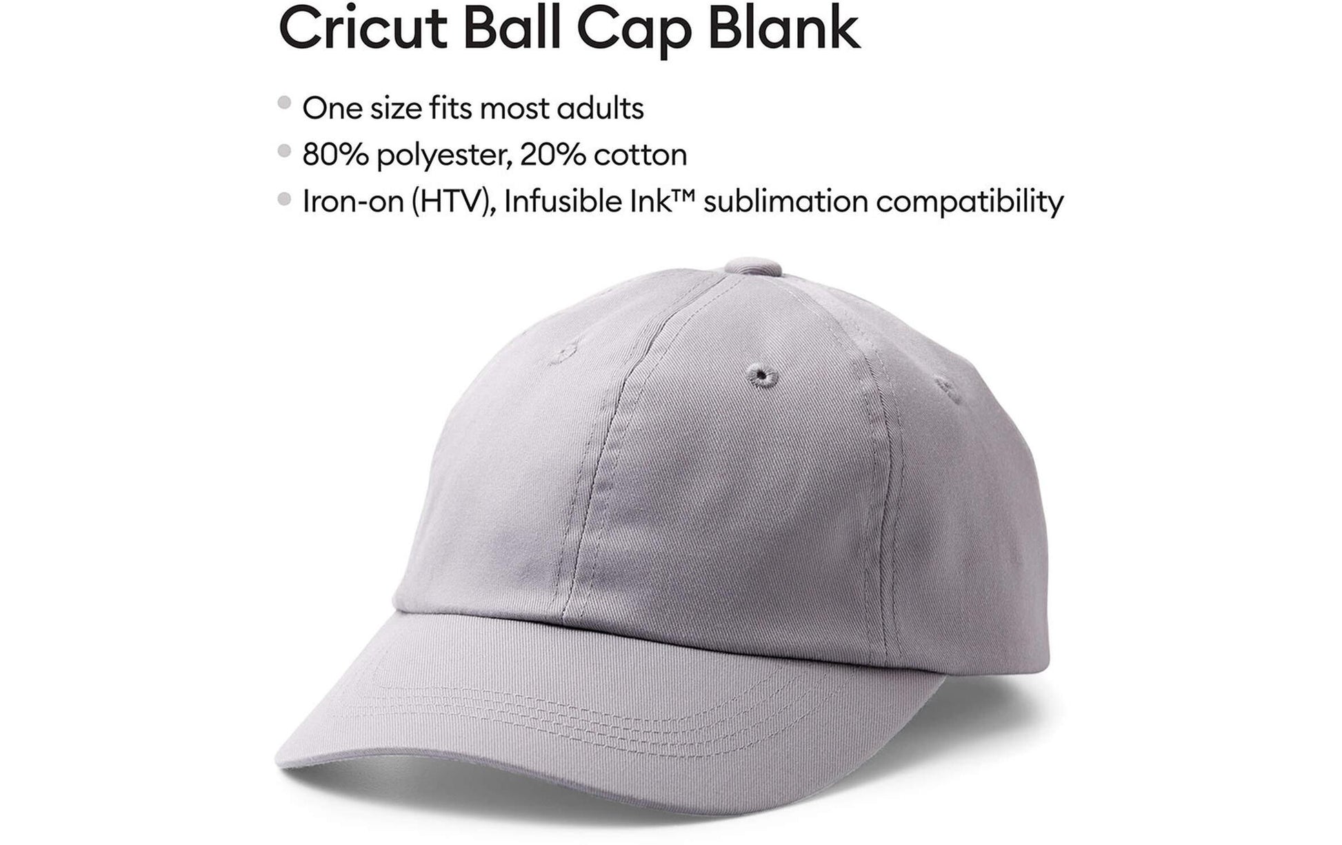 Cricut Baseball-Cap, Polyester, Grau, 3 Stk., für Sublimation und Aufbügelfolien