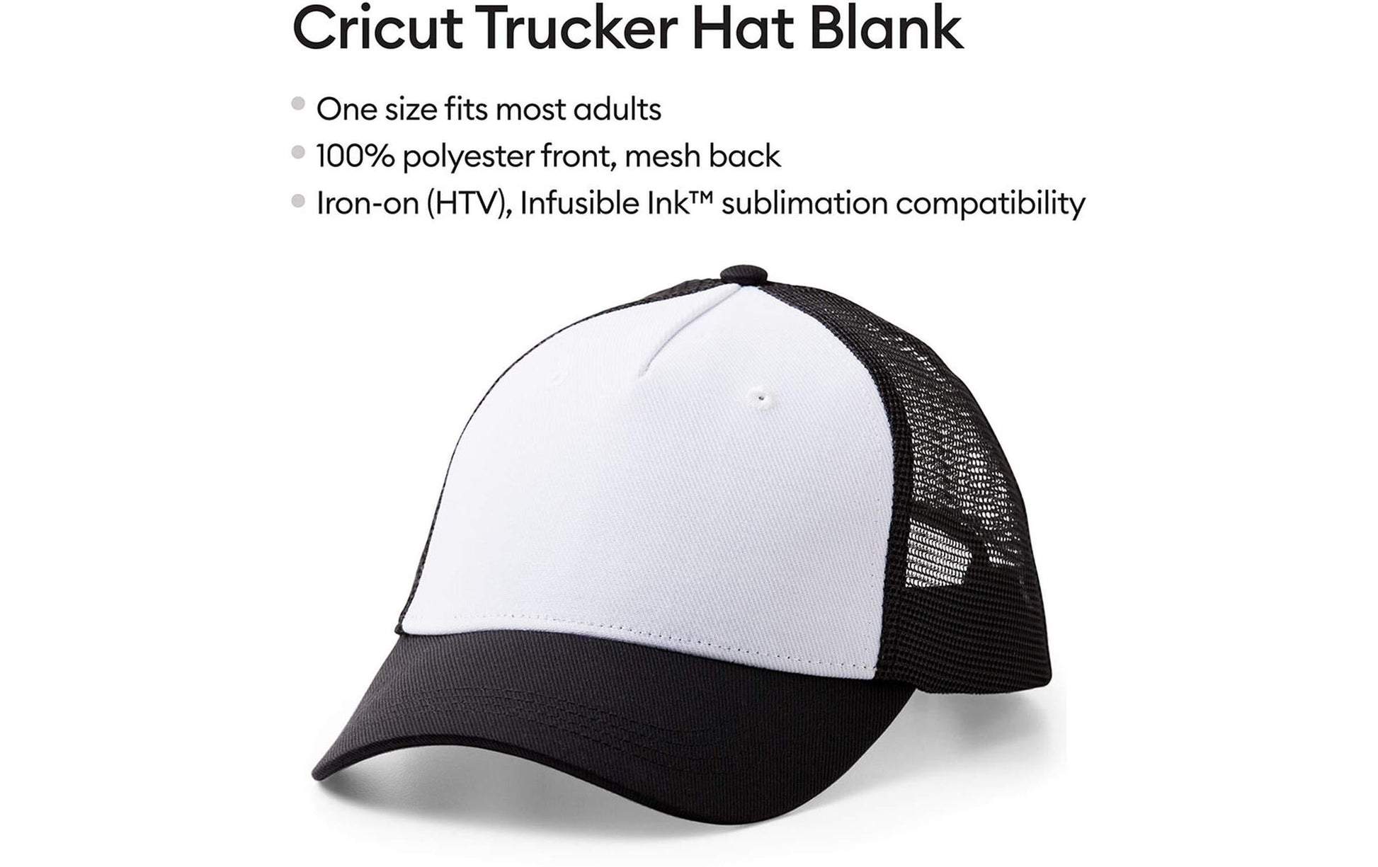 Cricut Trucker-Cap, Polyester, Schwarz/Weiss, für Sublimation und Aufbügelfolien