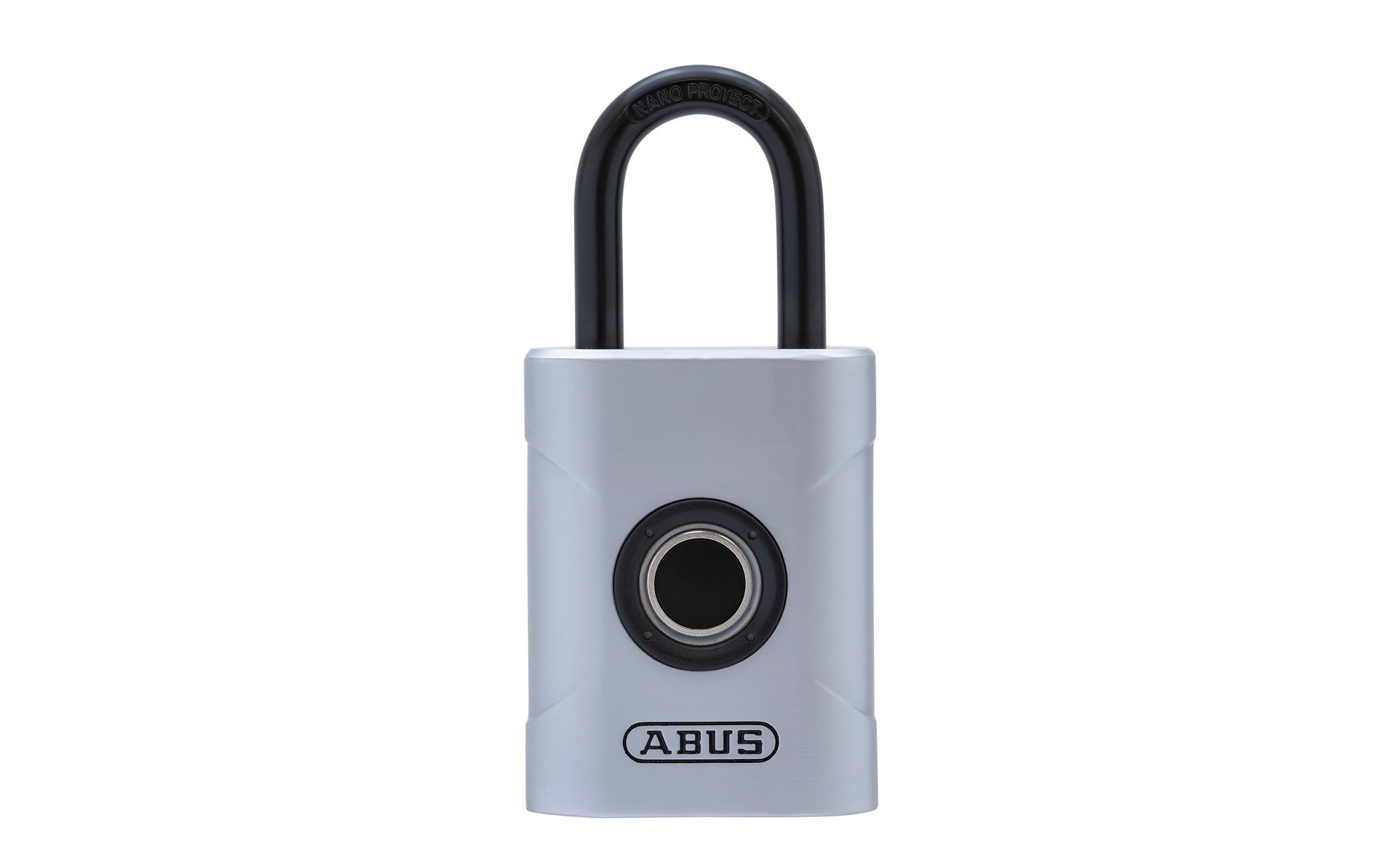 ABUS Fingerabdruck-Vorhängeschloss Fingerprint Touch 57/45 – 45 × 23 × 59 mm, silber