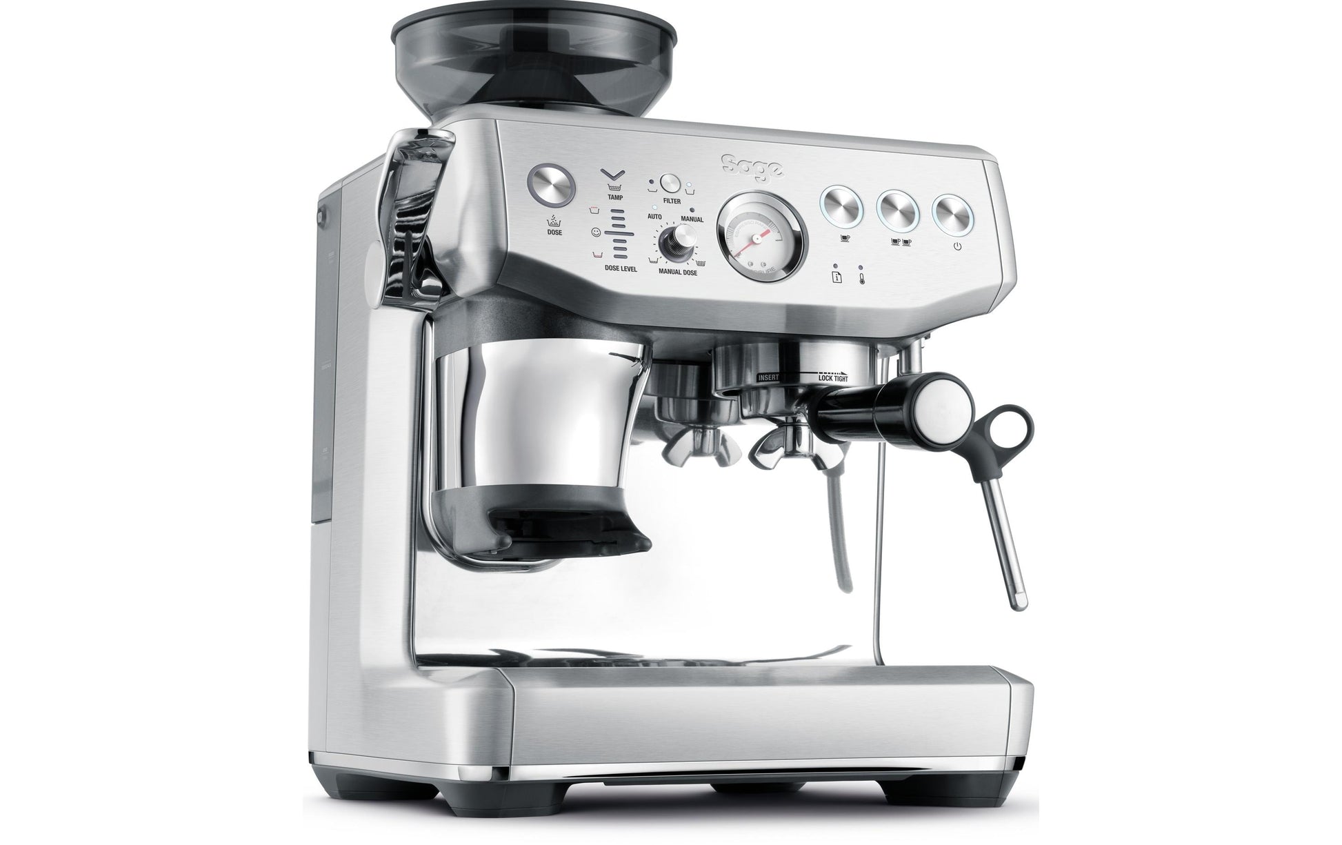 Sage Software Sage Barista Impress Espressomaschine (Siebträger) – 9 bar, 2 l, Milchschaumdüse, Edelstahl