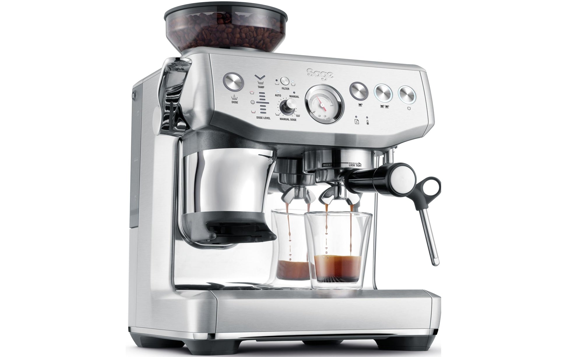 Sage Software Sage Barista Impress Espressomaschine (Siebträger) – 9 bar, 2 l, Milchschaumdüse, Edelstahl