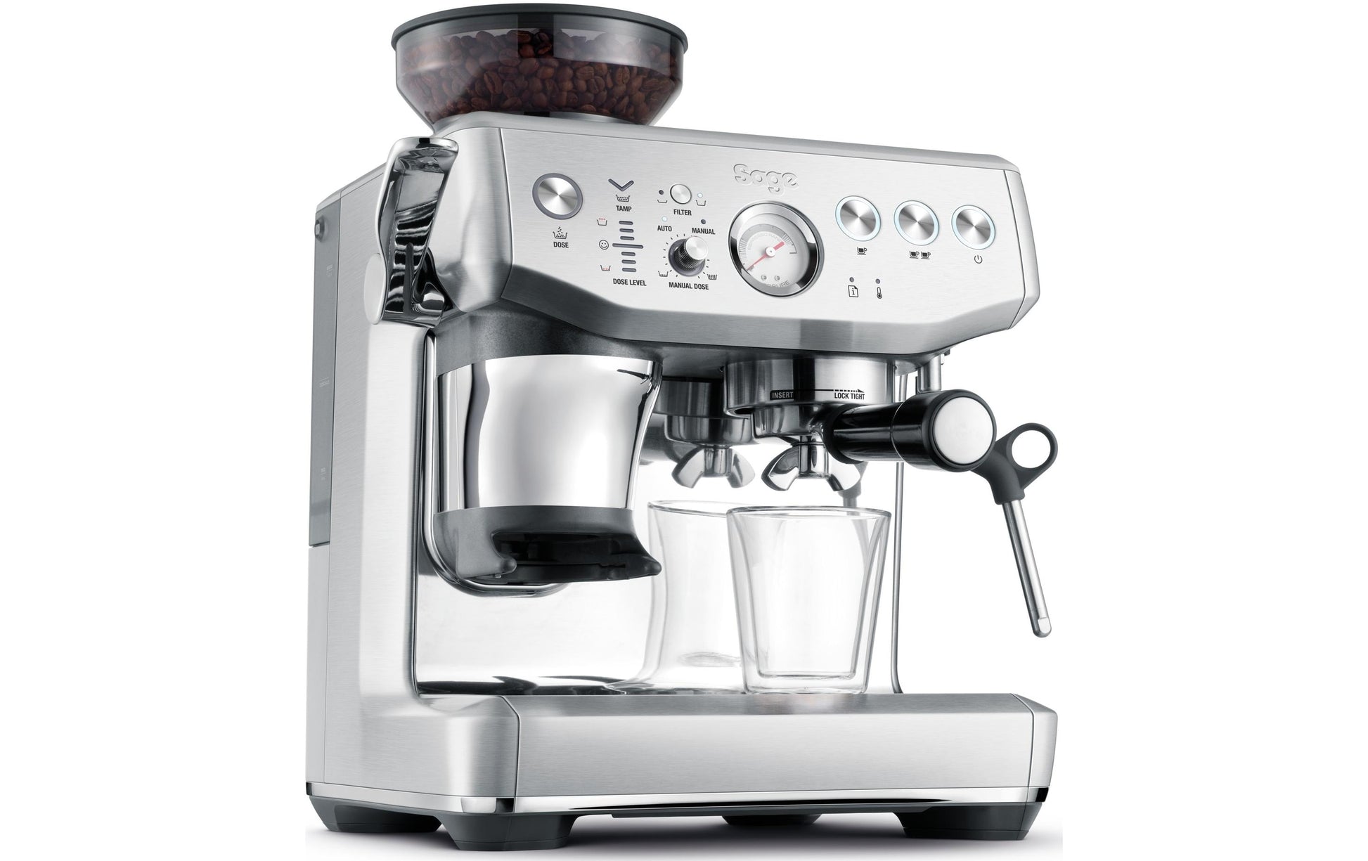 Sage Software Sage Barista Impress Espressomaschine (Siebträger) – 9 bar, 2 l, Milchschaumdüse, Edelstahl