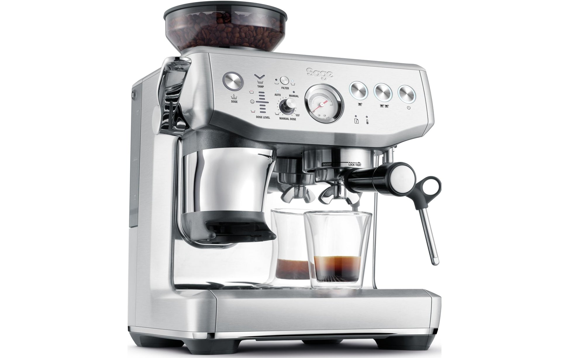 Sage Software Sage Barista Impress Espressomaschine (Siebträger) – 9 bar, 2 l, Milchschaumdüse, Edelstahl