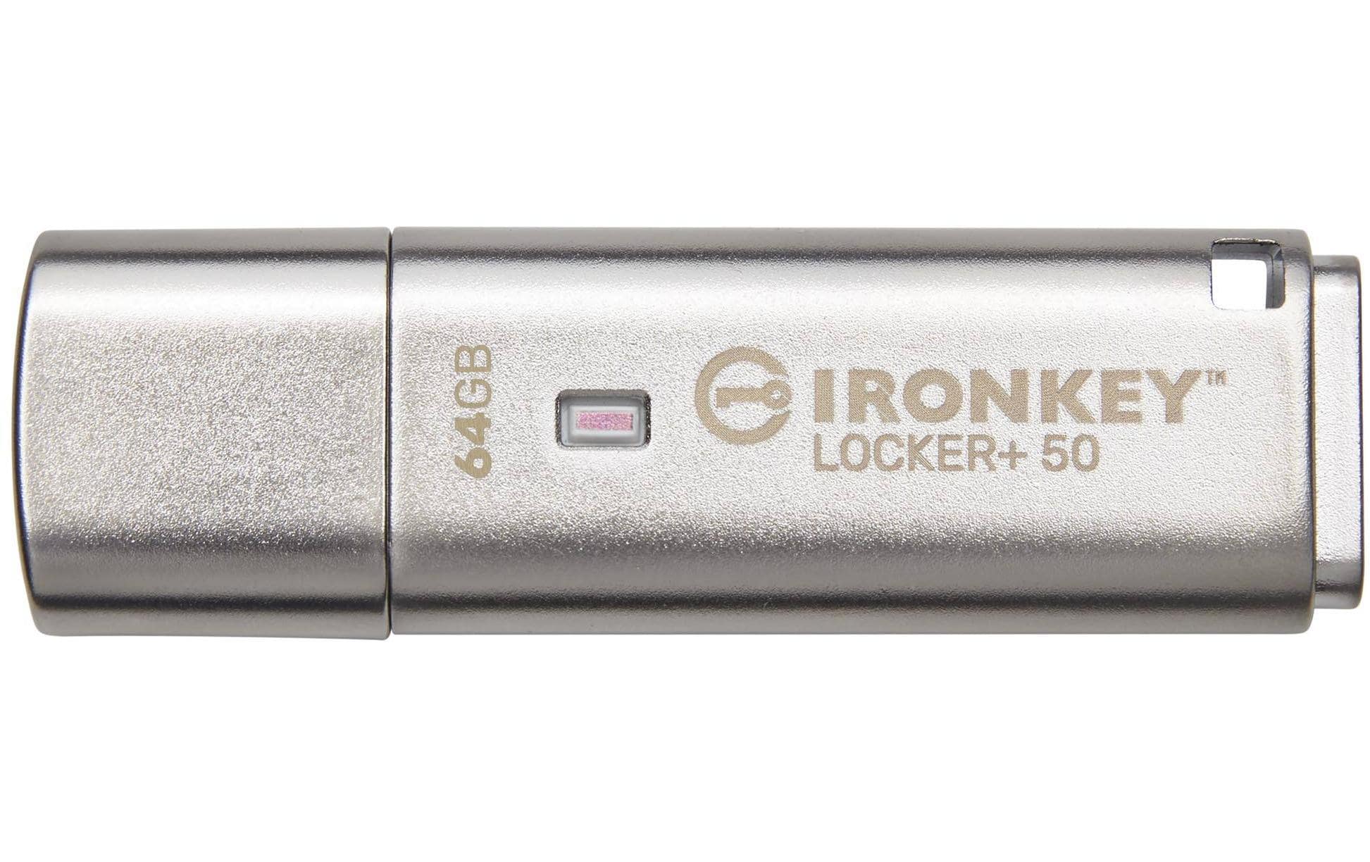 Kingston Technology Kingston IronKey Locker+ 50 USB-Stick – 64 GB, USB 3.2, 256-Bit AES-Verschlüsselung
