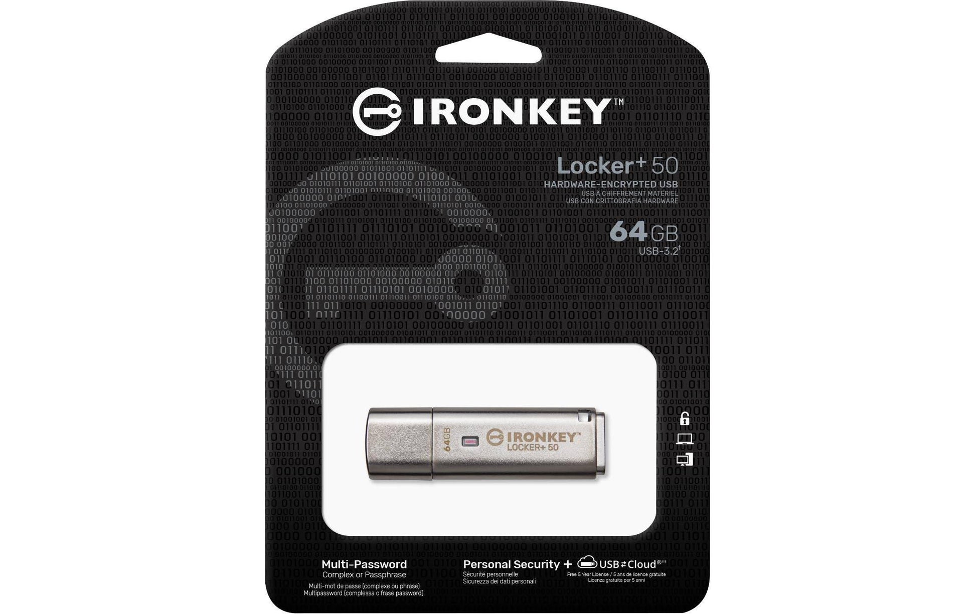 Kingston Technology Kingston IronKey Locker+ 50 USB-Stick – 64 GB, USB 3.2, 256-Bit AES-Verschlüsselung