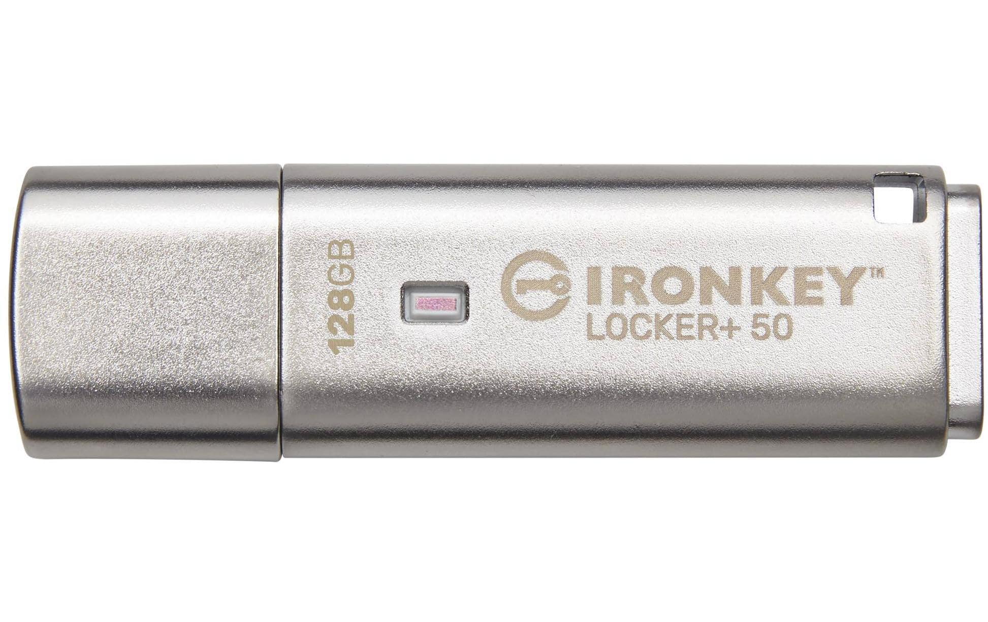 Kingston Technology Kingston IronKey Locker+50 USB-Stick – 128 GB, USB 3.2, 256-Bit AES-Verschlüsselung