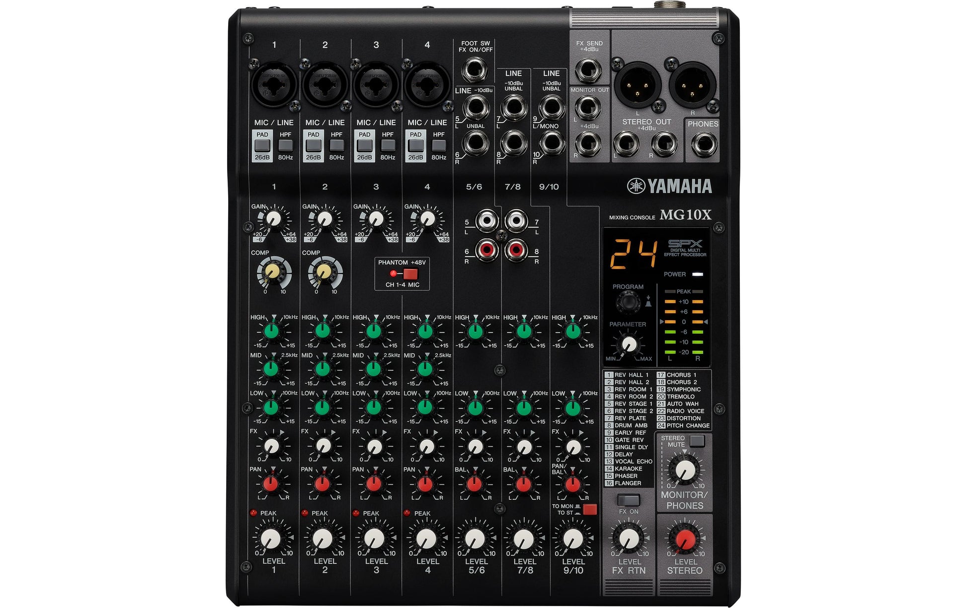 Yamaha MG10X CV – 10-Kanal Mixer, Integrierte Effekte, 3 Stereo-Eingänge, Schwarz