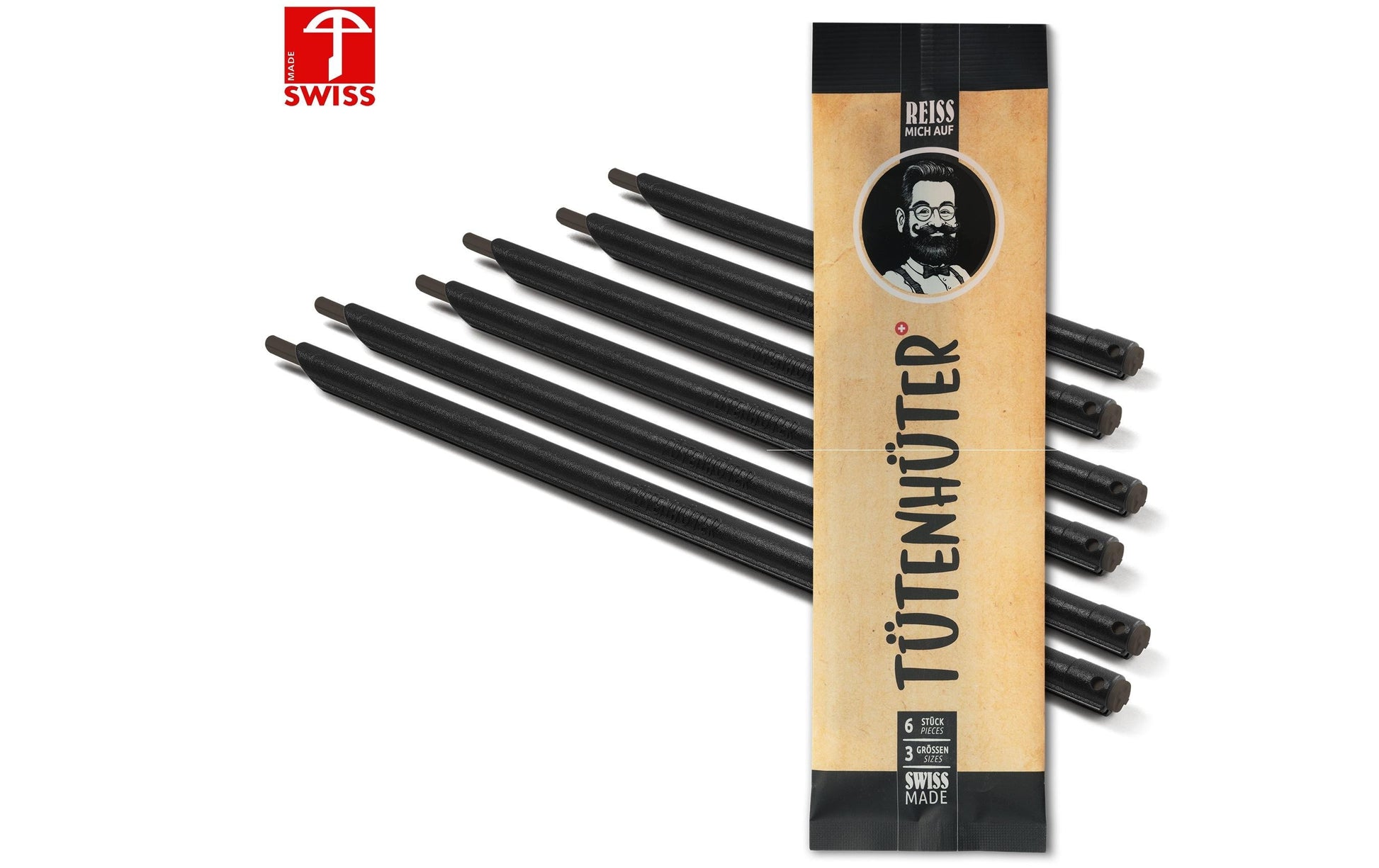 Böörds Tütenhüter, 6 Stk., 3 Grössen: 14, 18, 22 cm, Kunststoff, Schwarz