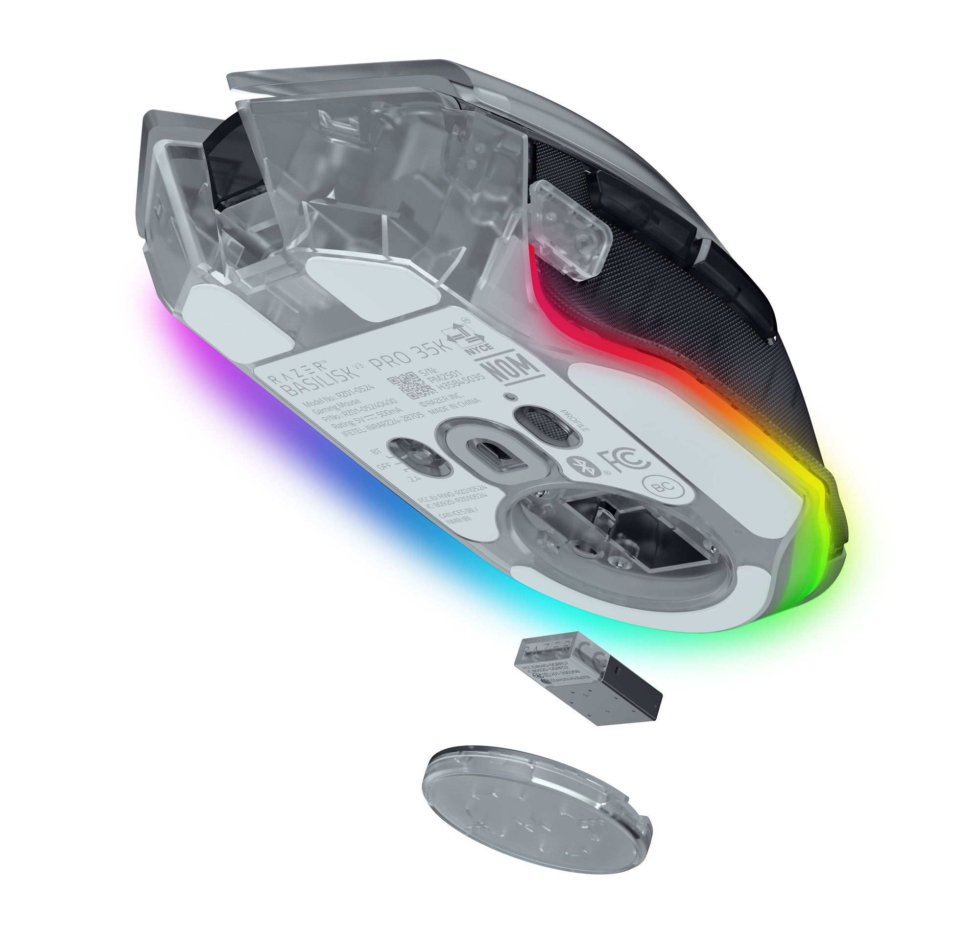 Razer Basilisk V3 Pro – Gaming-Maus – Kabellos (Bluetooth/2,4 GHz), 35000 DPI, RGB-Beleuchtung, Rechtshänder, Weiss
