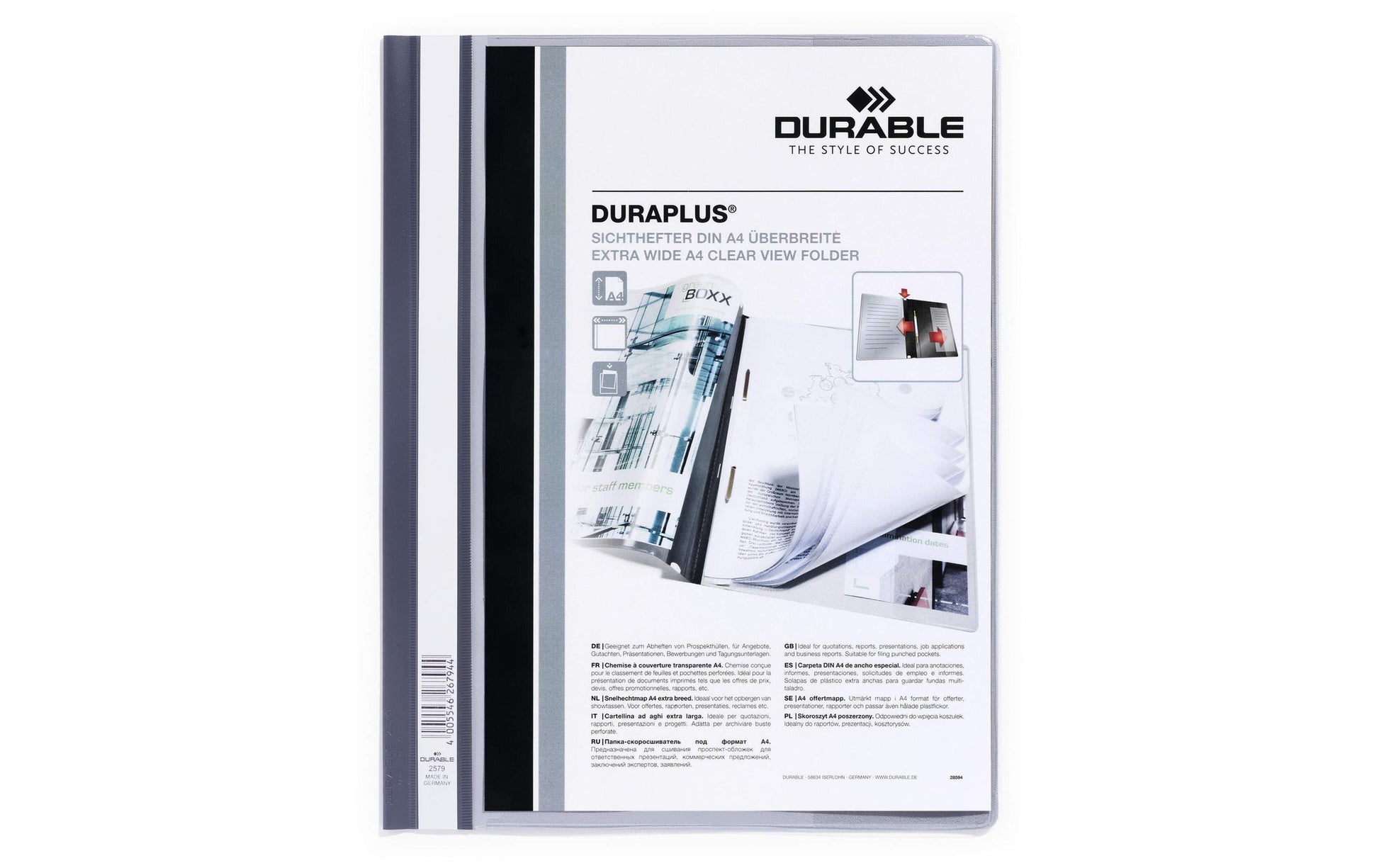 Durable Schnellhefter – A4+, Kunststoff, Grau, Beschriftungsfeld