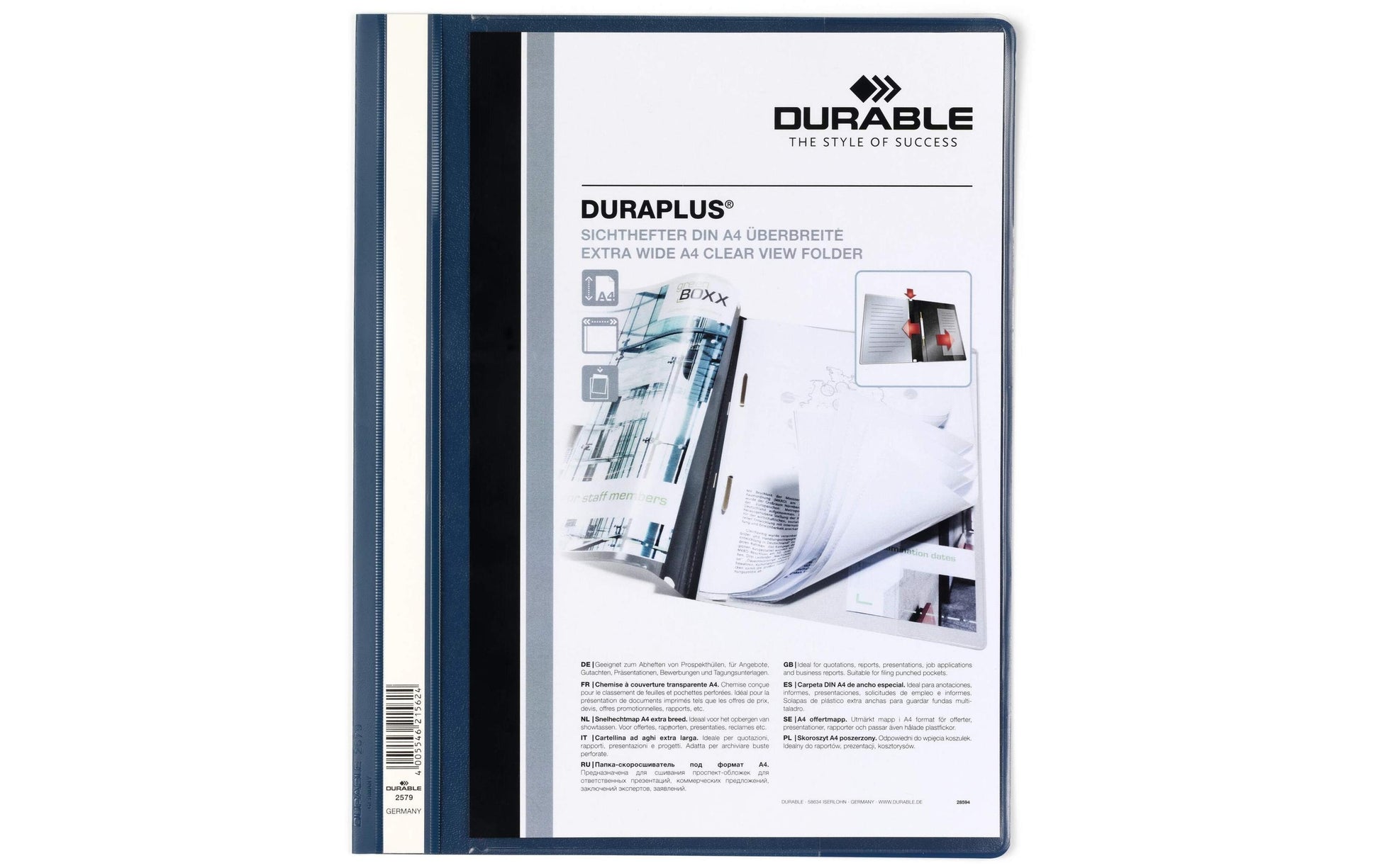Durable Schnellhefter – A4, Kunststoff, Dunkelblau, Sichttasche, Beschriftungsfeld