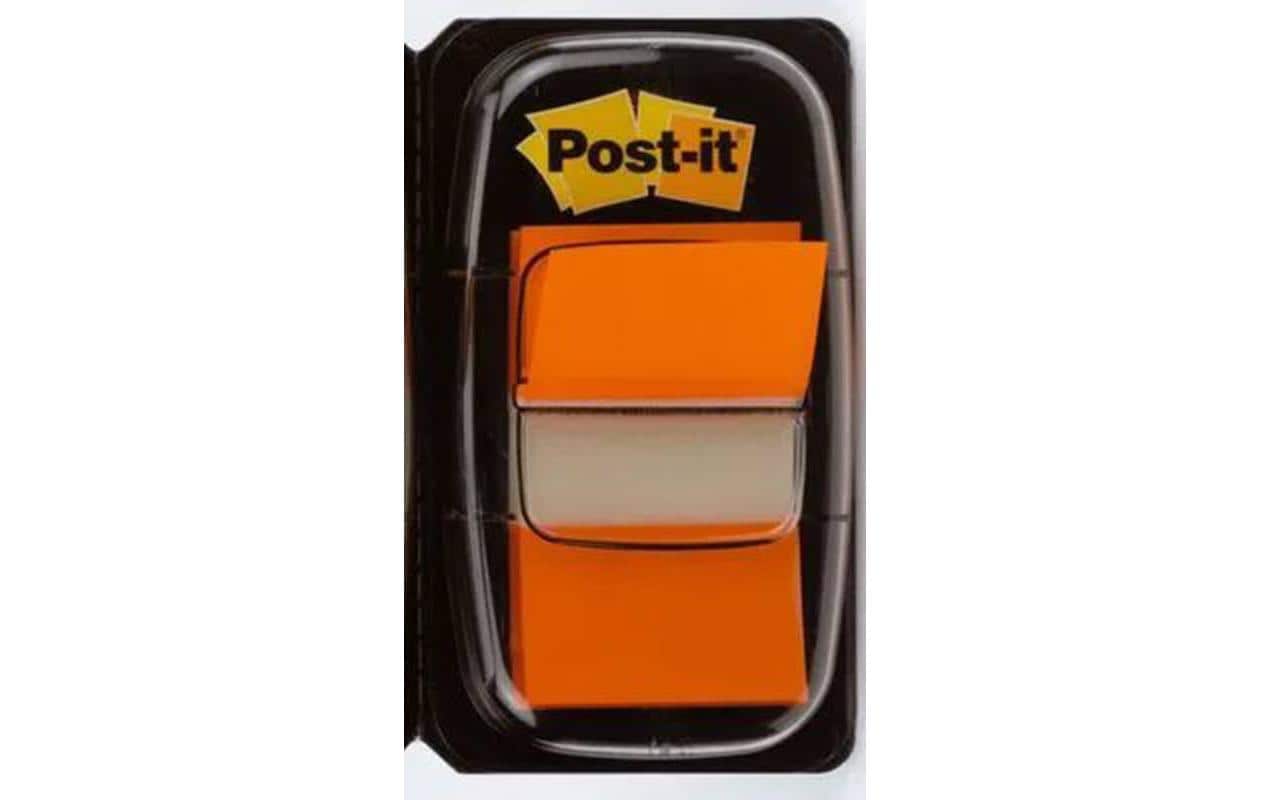 Post-It Register – 25 × 43 mm, Kunststoff, orange, mit Dispenser, rückstandsfrei ablösbar