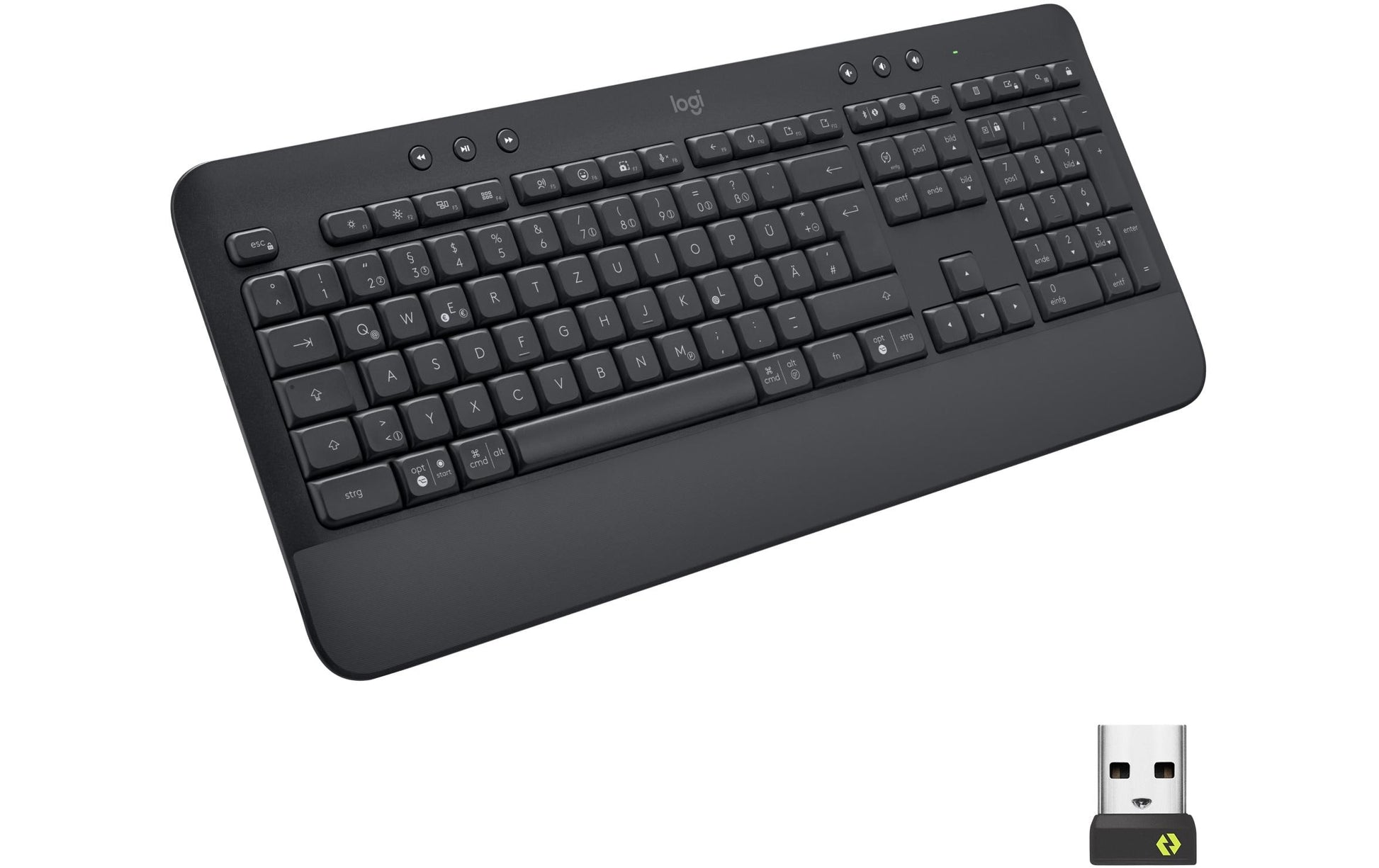 Logitech K650 – Tastatur, kabellos (Bluetooth/2,4 GHz), mit Handballenauflage – für Windows, macOS & Android