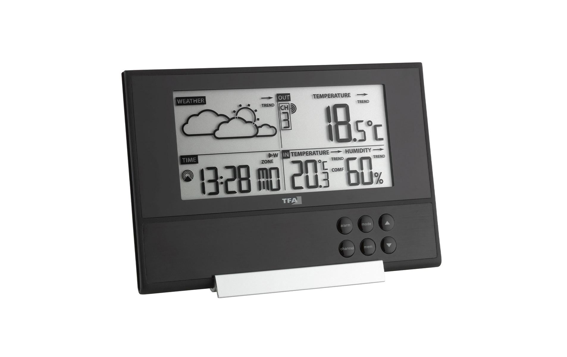 TFA-Dostmann TFA Dostmann PURE – Wetterstation, innen/aussen, inkl. Aussensensor, DCF-Funkuhr – schwarz