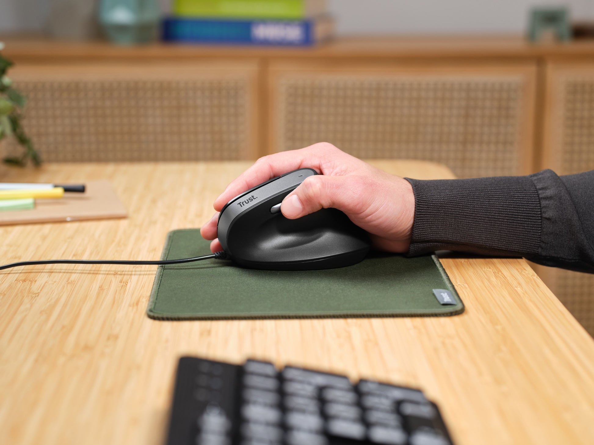 Trust Bayo II Ergonomisch – Vertikale Maus – Kabelgebunden (USB-A), Rechts, Schwarz