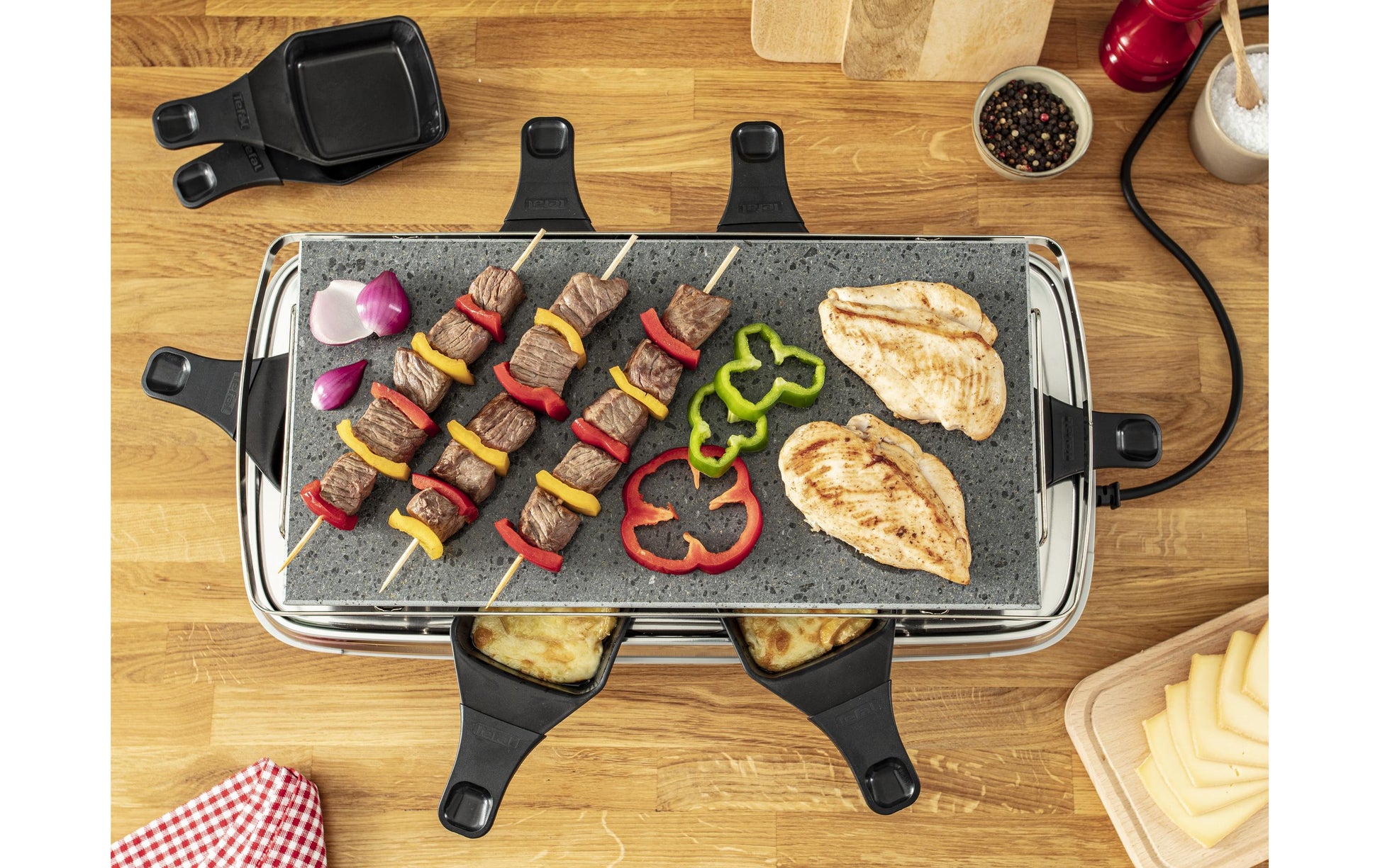 Tefal Raclette-Grill PR620DCH – 8 Personen, Steinplatte, 1350 W – Schwarz/Edelstahl