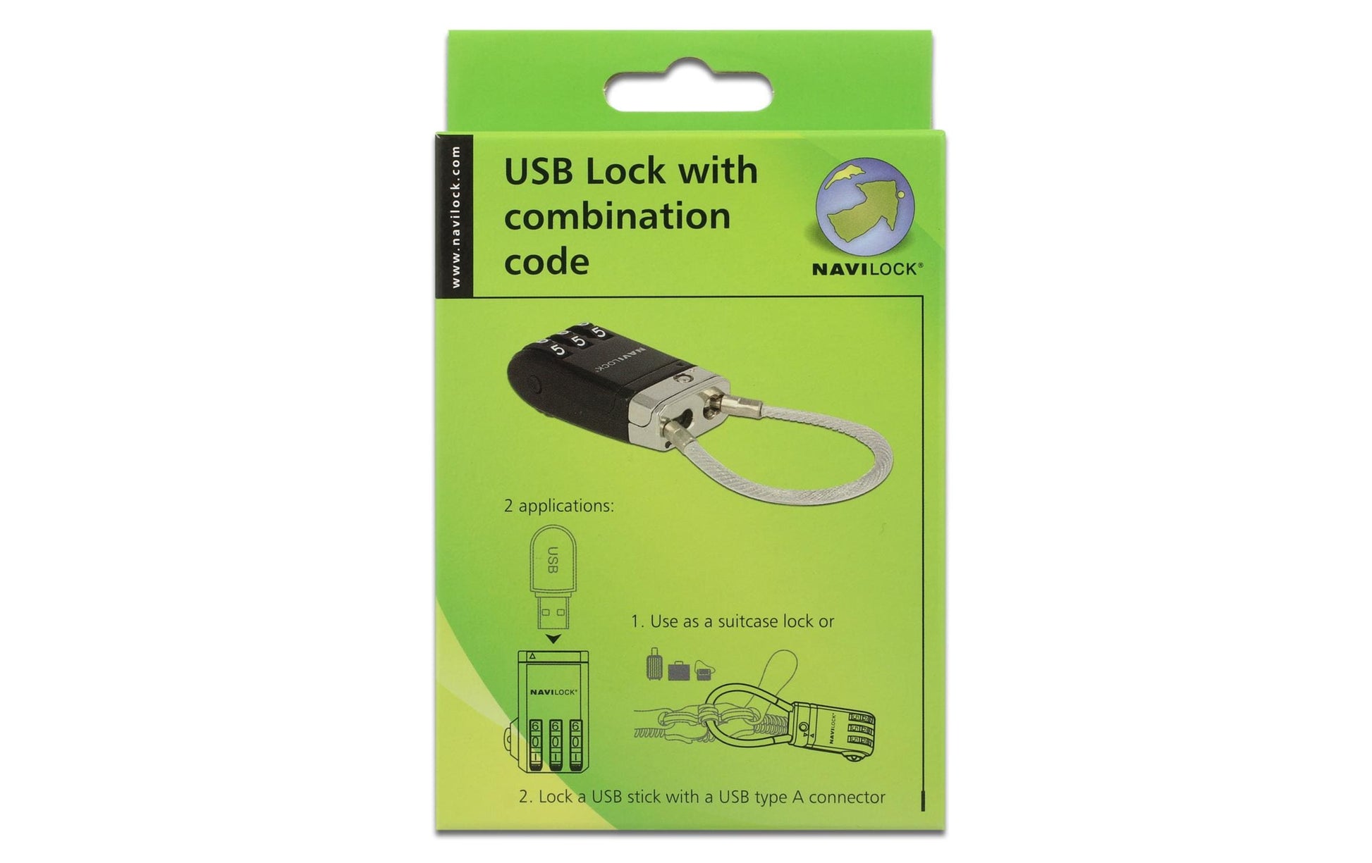 Navilock Gepäckkombinationsschloss – USB, Zahlenschloss – für alle Marken – Schwarz, Plastik