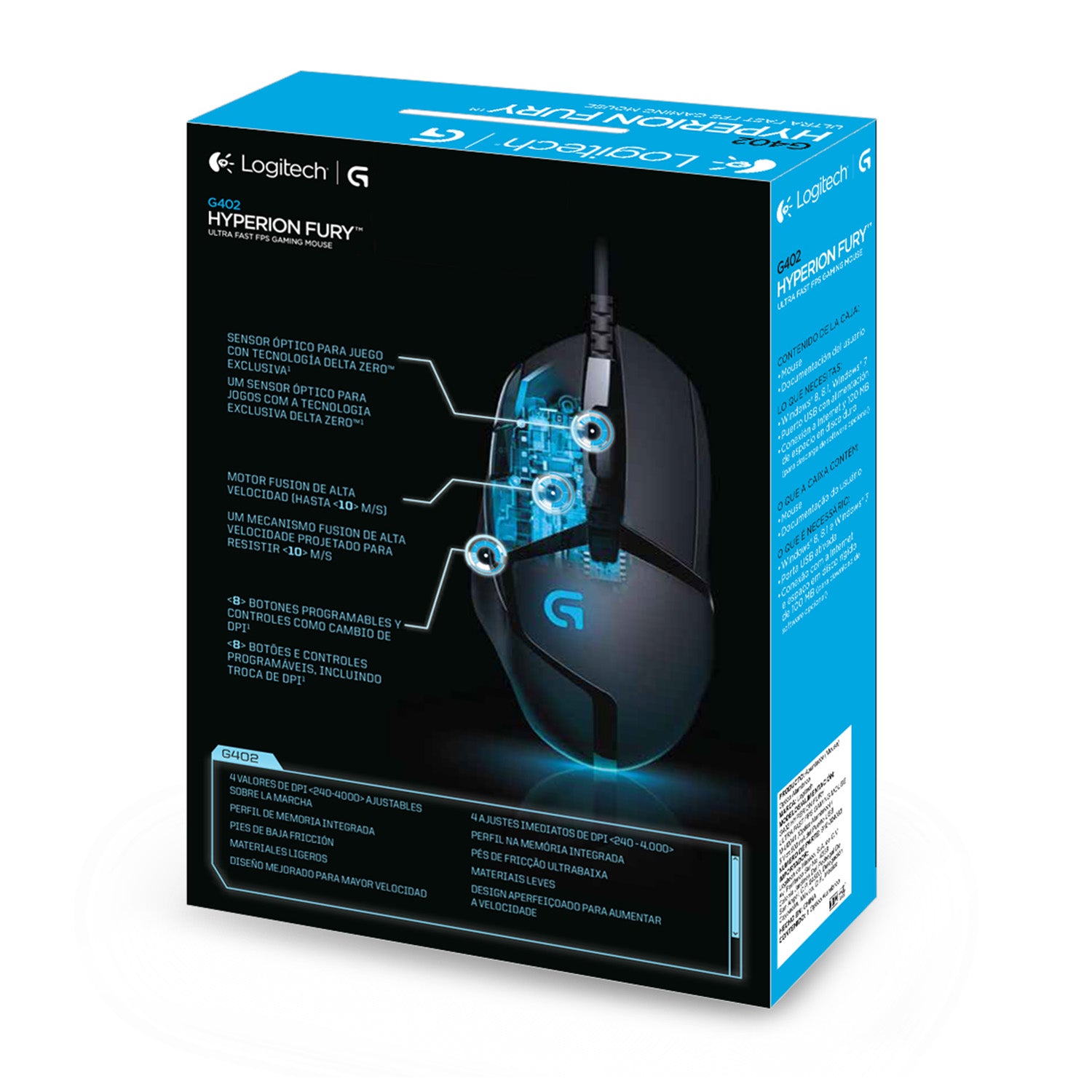 Logitech G G402 – Gaming-Maus – Kabelgebunden (USB‑A), 4000 DPI, RGB-Beleuchtung, rechts, Schwarz