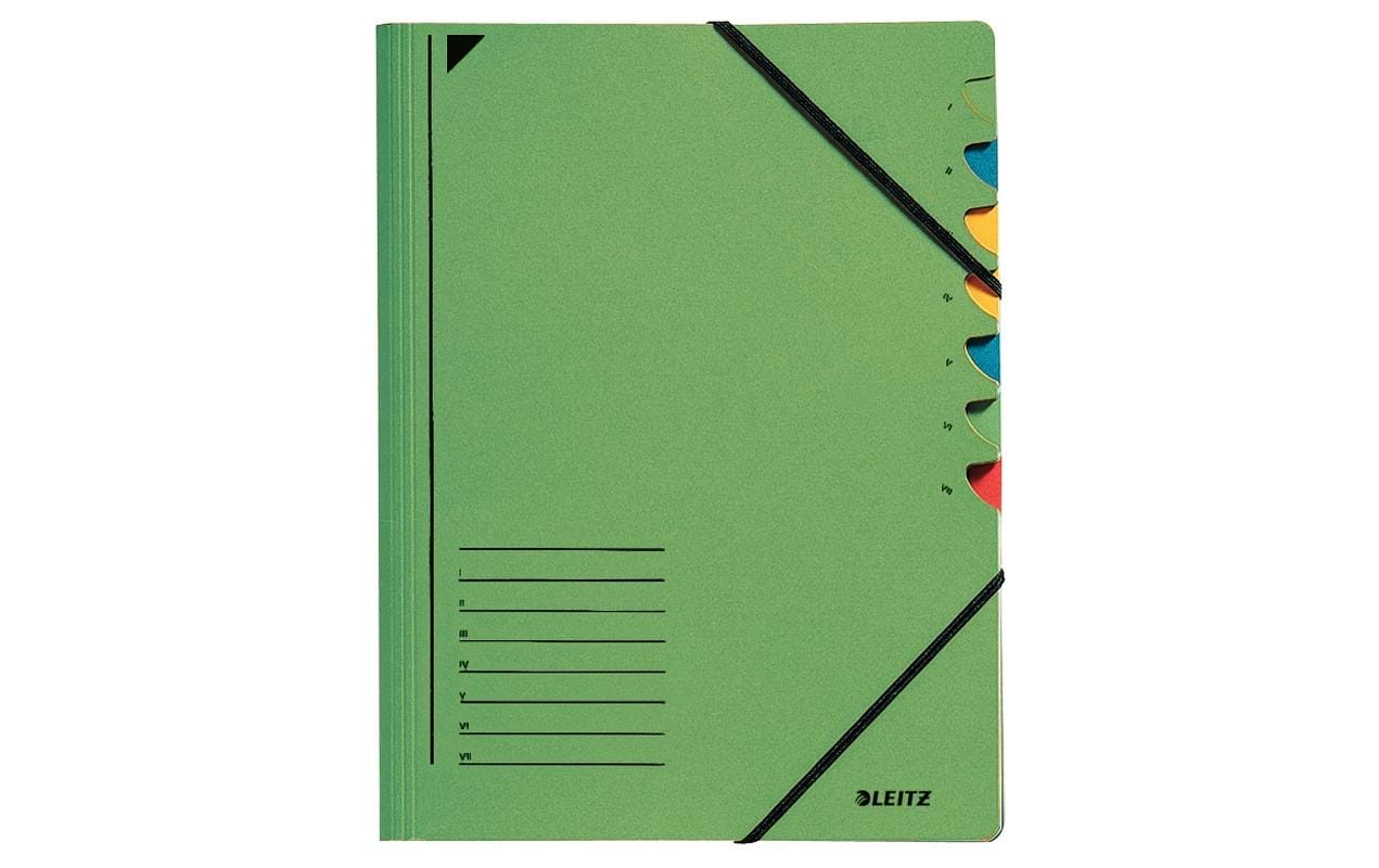 Leitz Fächermappe A4 – 7 Fächer, Gummiband, Papier, Grün