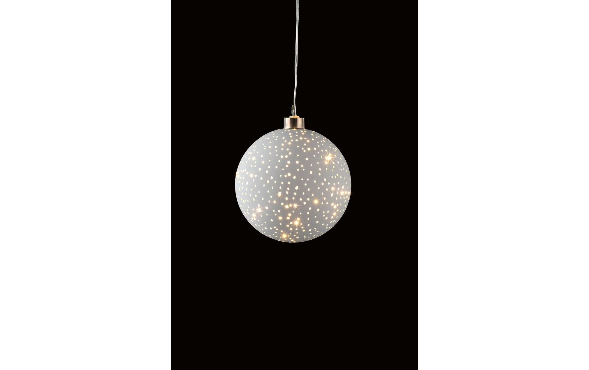 STT Dekorationskugel Glamour Ball – Ø 12 cm, Warmweiss, Batteriebetrieb, Timer 6/18 h, 3×AA, Weiss