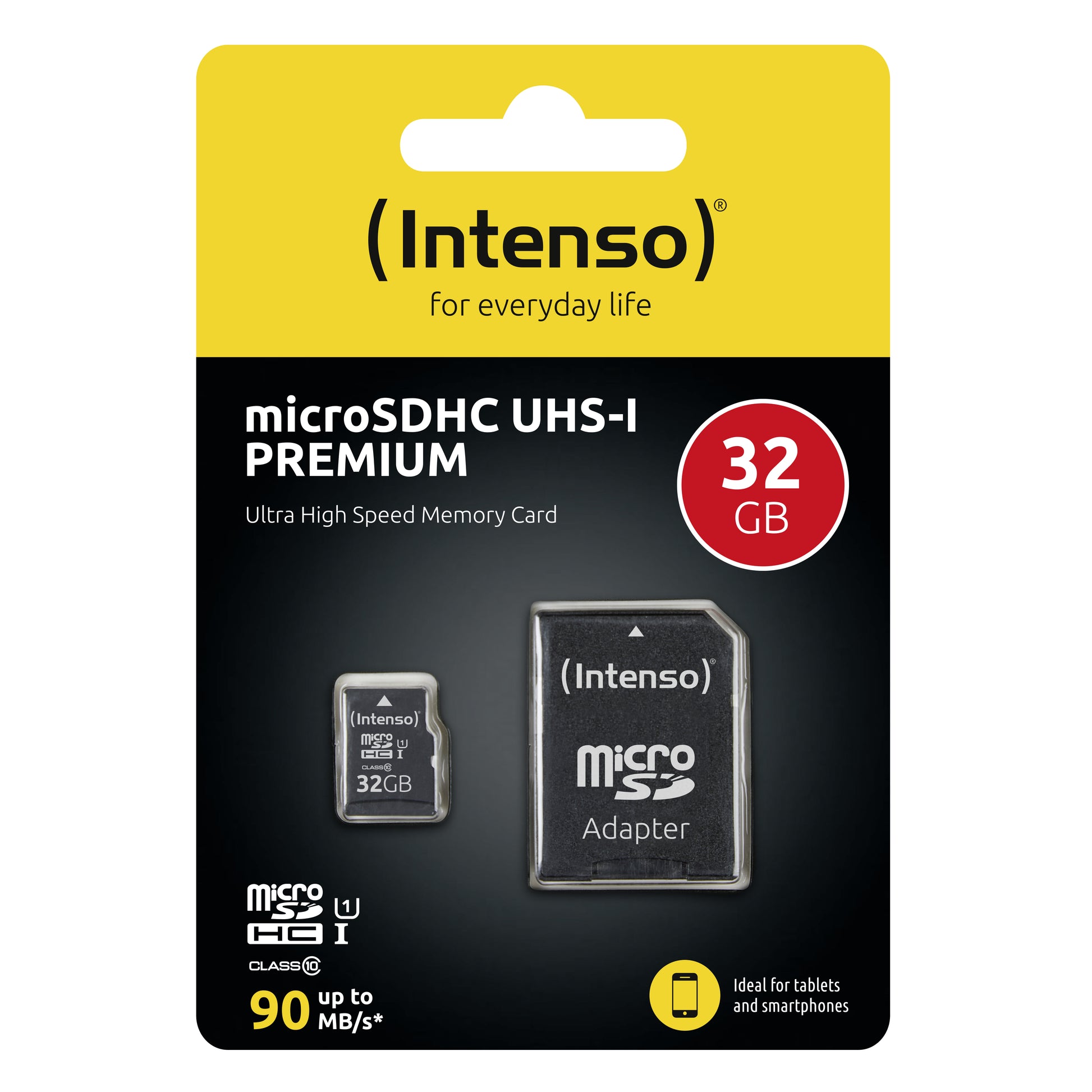 Intenso Premium 3423480 microSDHC 32 GB – UHS-I, Klasse 10, U1, 90 MB/s Lesen, inkl. SD-Adapter