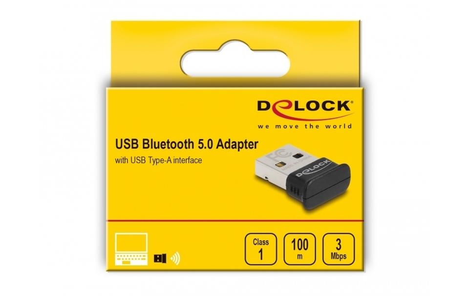 DeLOCK 61024 USB-Bluetooth-Adapter – Bluetooth 5.0 + EDR, USB-A, bis 100 m, 3 Mbit/s – Schwarz