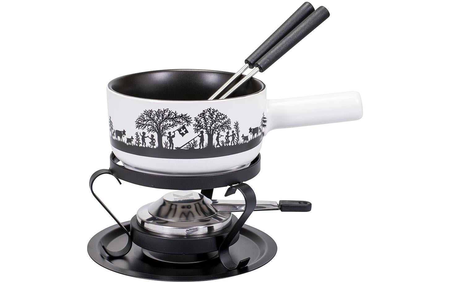 Kadastar Fondue-Set Bergchilbi E16 – Ø 16 cm, Stahl, für Käsefondue, Glaskeramik, 2 Personen, 5 Teile