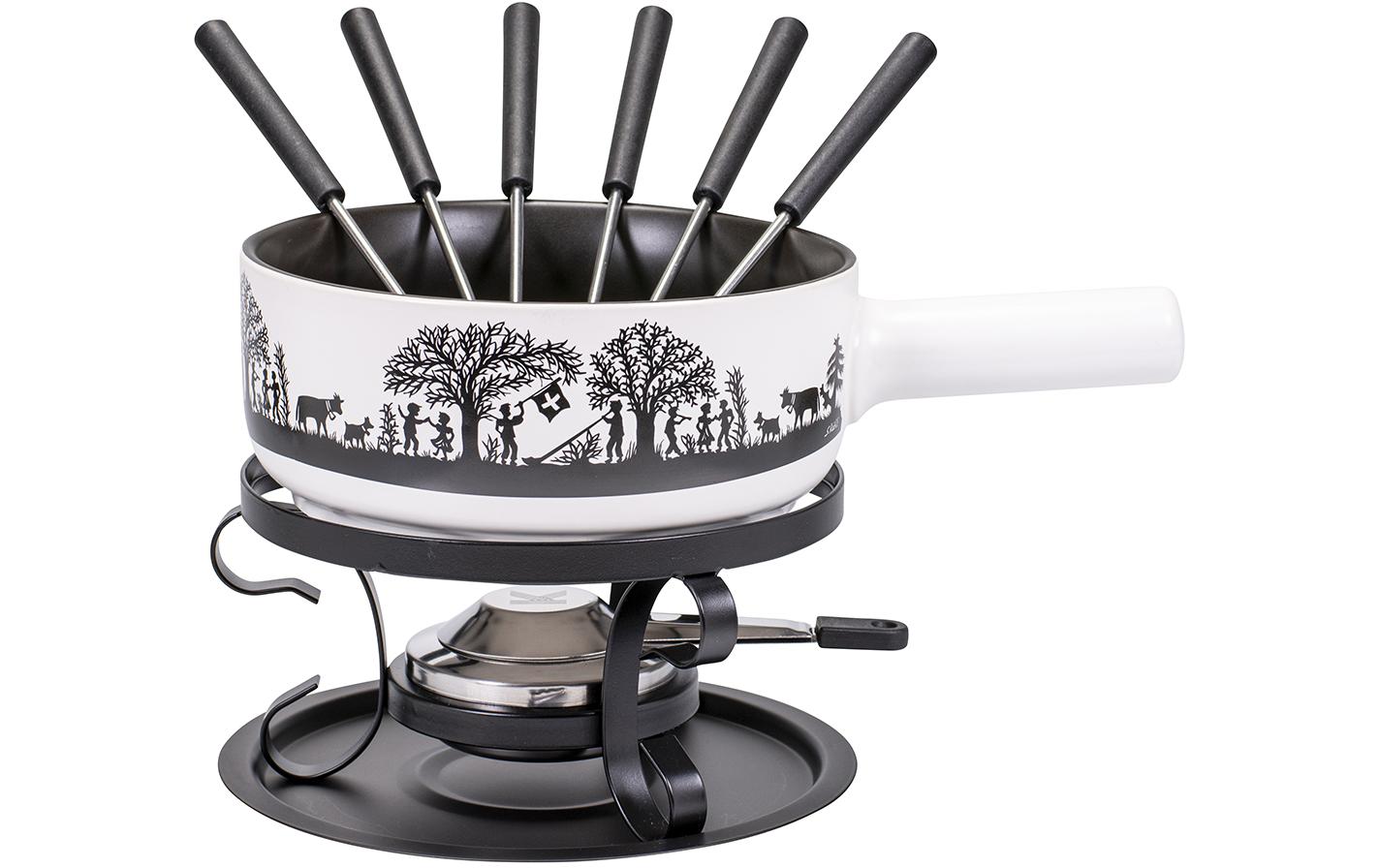 Kadastar Fondue-Set Bergchilbi E22 – Ø 22 cm, Gusseisen, für Käsefondue, Glaskeramik, 6 Personen, 9 Teile