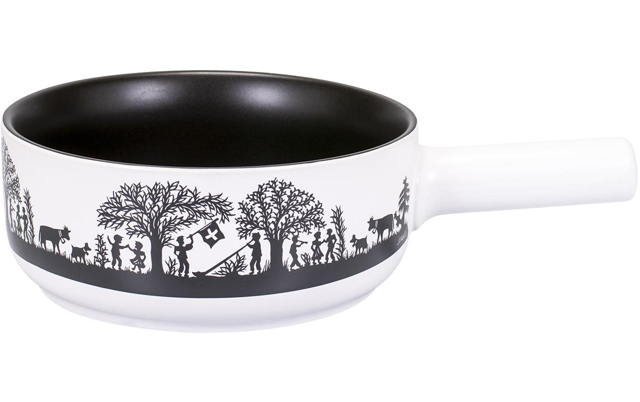 Kadastar Caquelon Bergchilbi E22 – Ø 22 cm, Steingut, für Käsefondue, Schwarz/Weiss